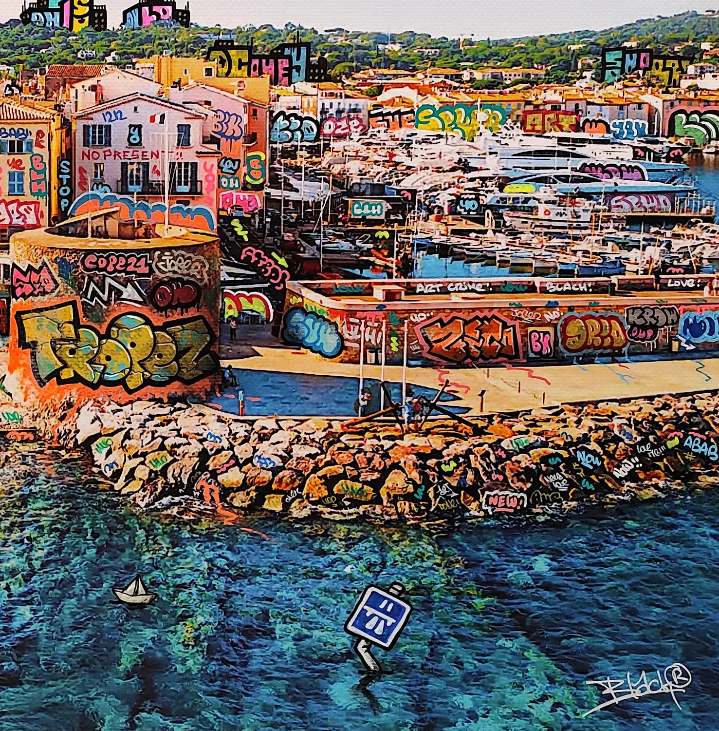 Editions d'art de BLACH a pour titre Saint Tropez style graffiti, street art dim : BLACHprix:100