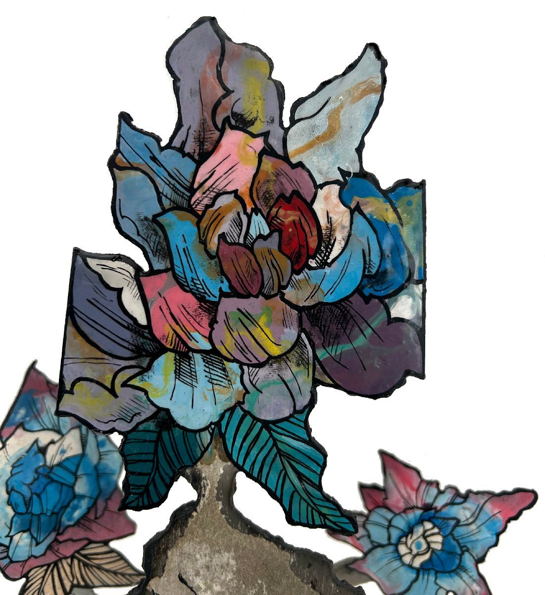 Sculpture de EMER a pour titre Fleurs de maçon style graphique dim : EMERprix:150