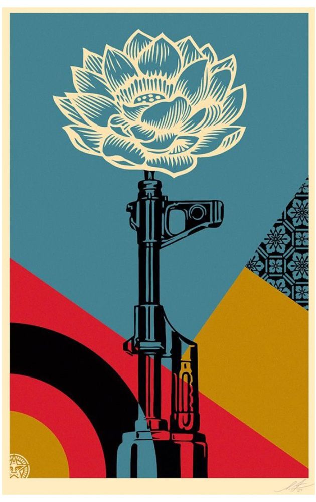 Editions d'art de OBEY : SHEPARD FAIREY a pour titre AK-47 LOTUS style street pop art dim : OBEY : SHEPARD FAIREY prix:100
