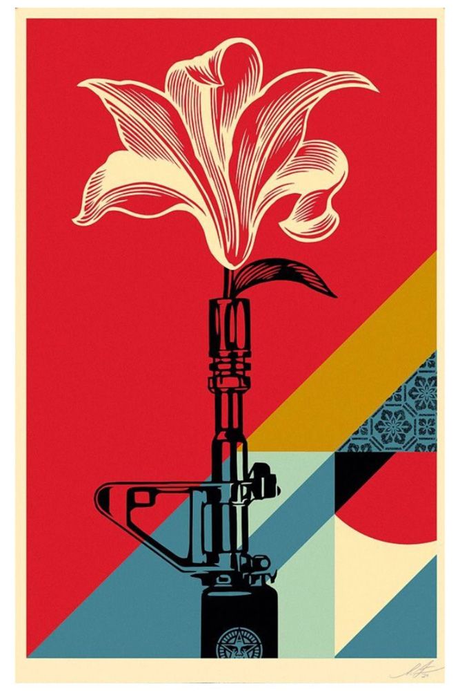 Editions d'art de OBEY : SHEPARD FAIREY a pour titre AR-15 LILY style street pop art dim : OBEY : SHEPARD FAIREY prix:100
