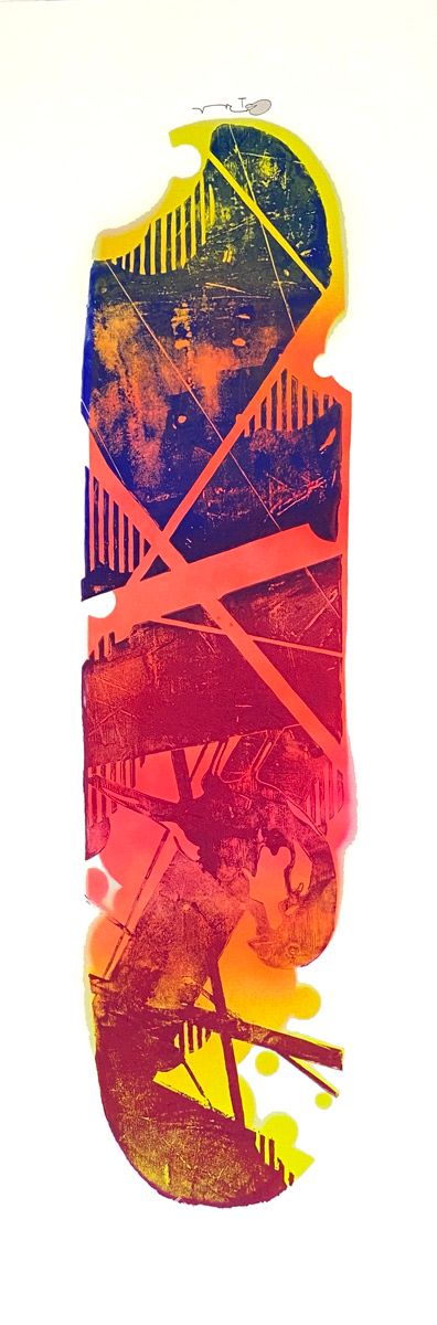 Editions d'art de OSRU a pour titre SKATE/OISEAUX GRAPHIQUE FLUO JAUNE style graffiti, street art dim : OSRUprix:70