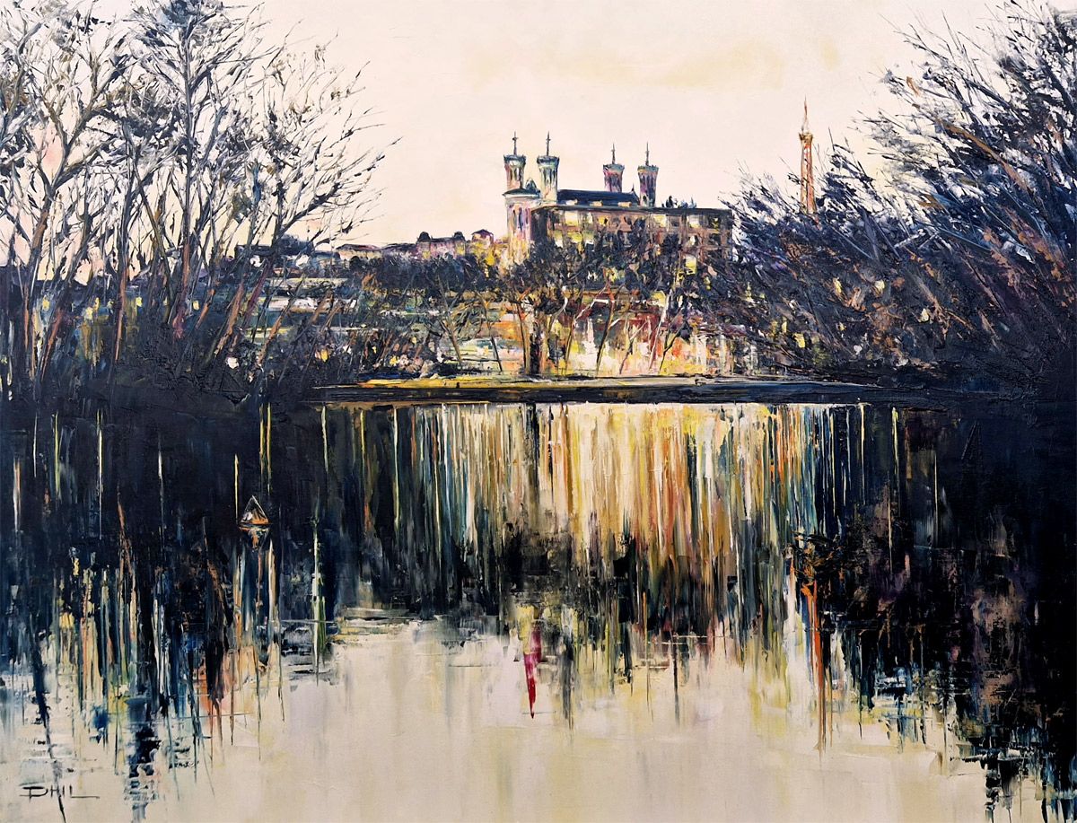 Tableau de PHIL a pour titre Soirée au parc de la tête d'or, Lyon style figuratif dim : PHILprix:700