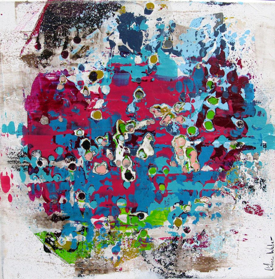 Tableau de CELINE WEBER a pour titre Stone Aigue-Marine 2 style abstrait dim : CELINE WEBERprix:200