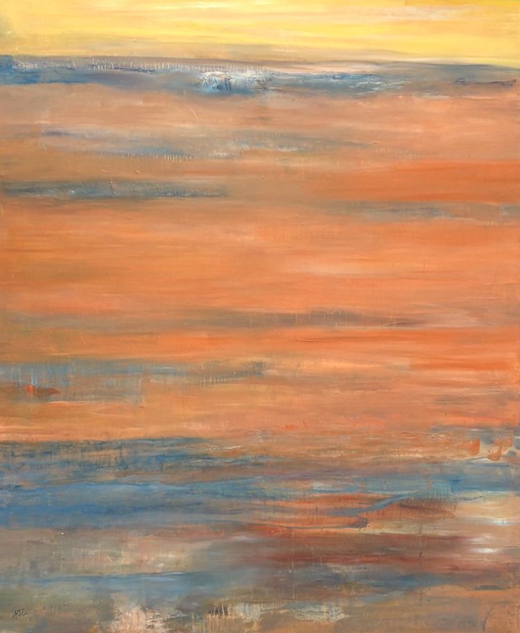 Tableau de PASCALE JACQUEMOND a pour titre Sables oranges style abstrait dim : PASCALE JACQUEMONDprix:1600