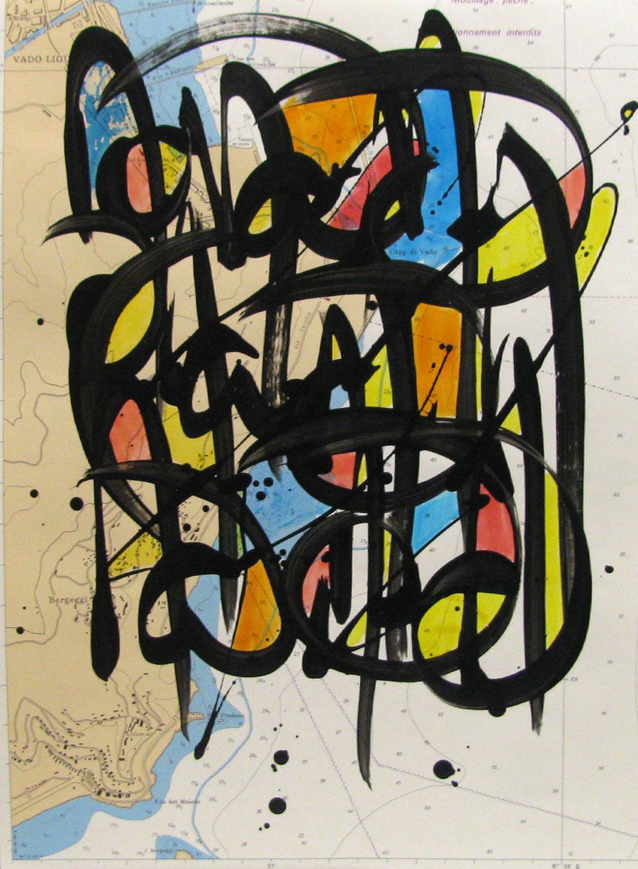 Tableau de STEPHANE RIME a pour titre NO NAME SUR CARTE MARINE N°6 style graphique dim : STEPHANE RIMEprix: