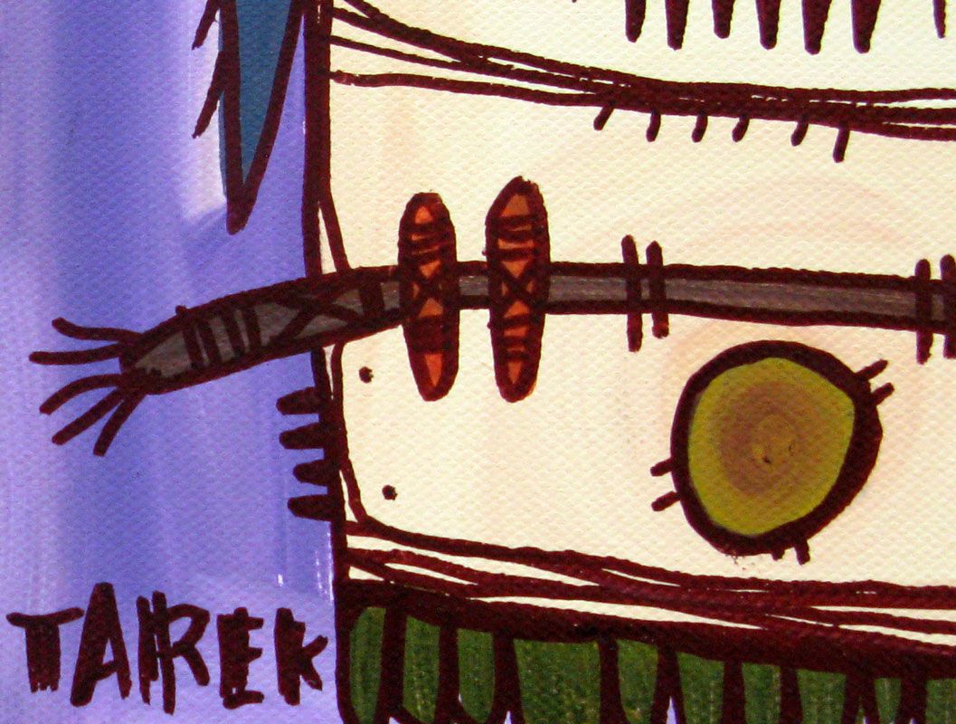 Tableau de TAREK a pour titre Mask allongé violet style street art dim : TAREKprix:350