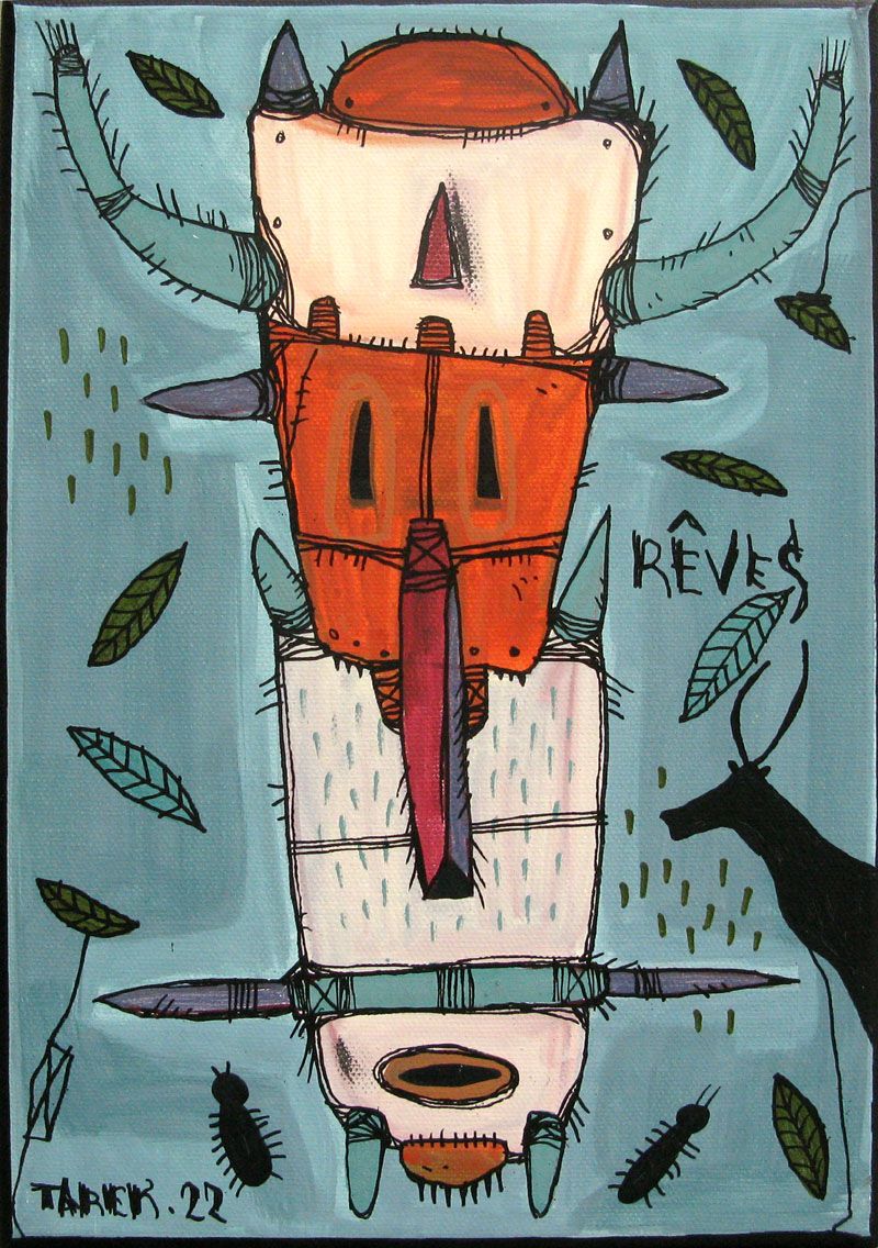 Tableau de TAREK a pour titre Totem Bleu style street art dim : TAREKprix:200