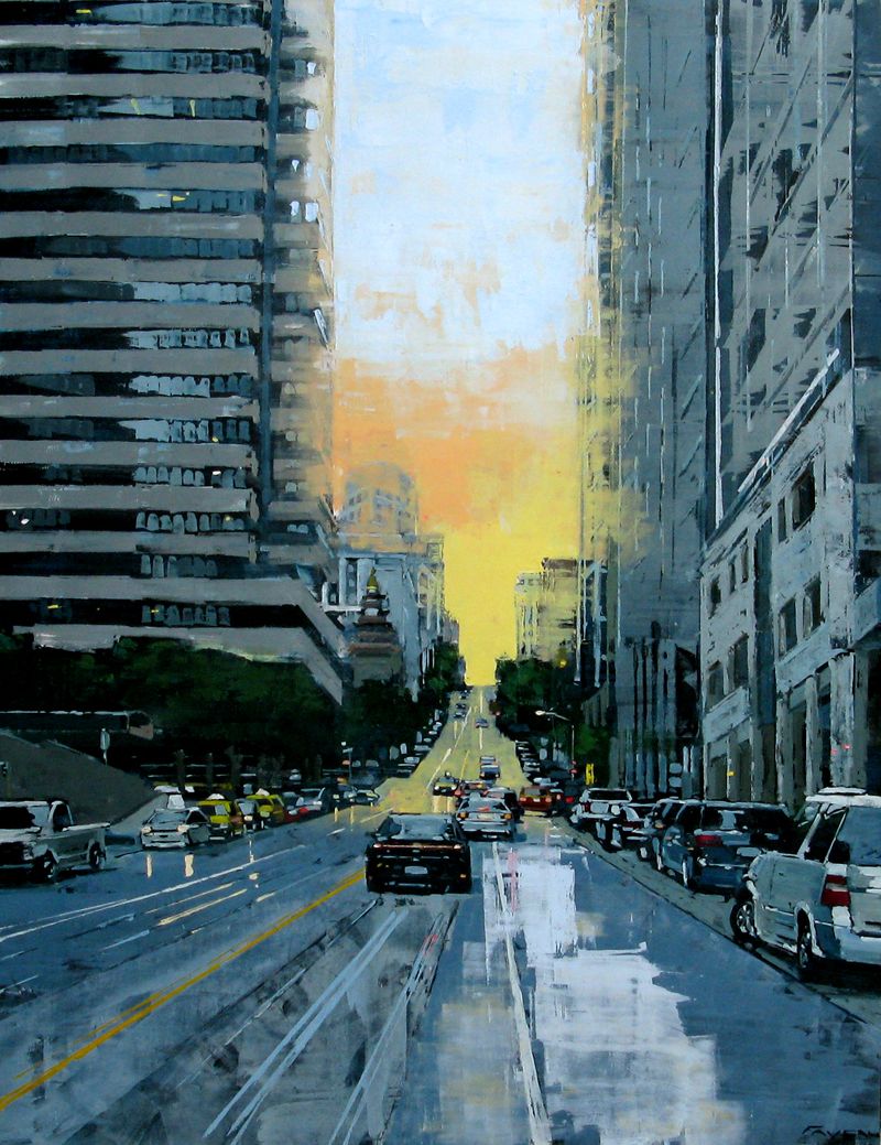 Tableau de ADRIEN FAVEAU a pour titre CALIFORNIA STREET style figuratif, graphique dim : ADRIEN FAVEAUprix:2800