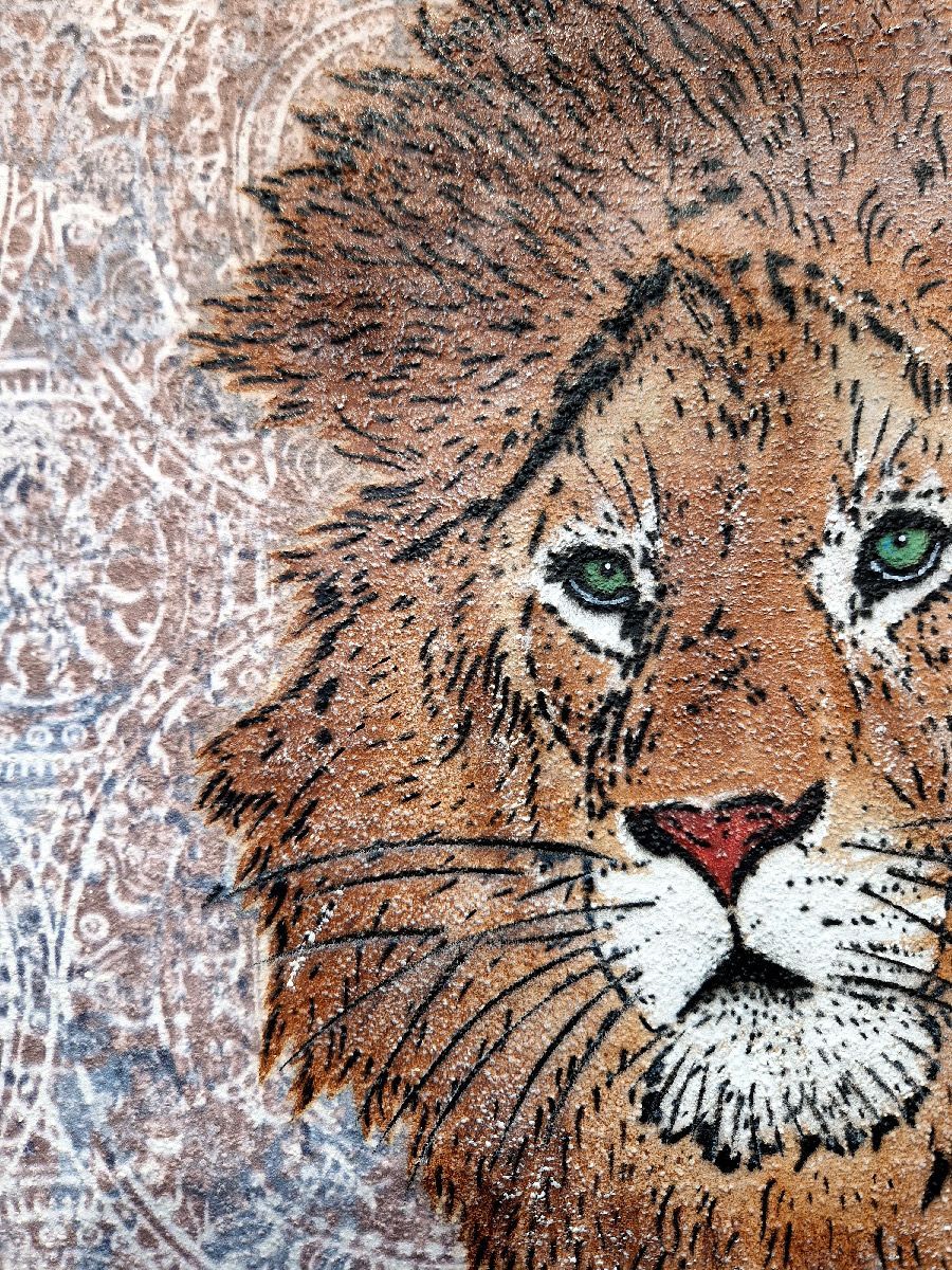 Tableau de MOSKO a pour titre Le lion style street art dim : MOSKOprix:720
