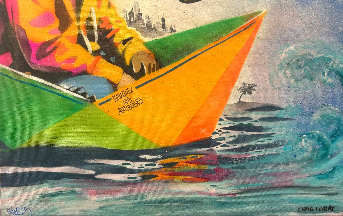 Tableau de Craig & Emer a pour titre Courage fuyons style graffiti, street art dim : Craig & Emerprix:200