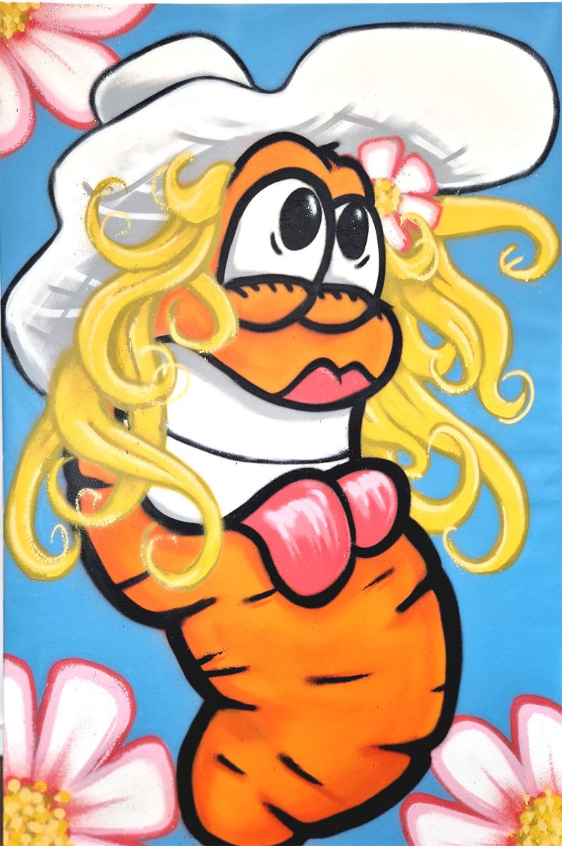 Tableau de Carotte a pour titre Carotte Printanière style graffiti, street art dim : Carotteprix:900
