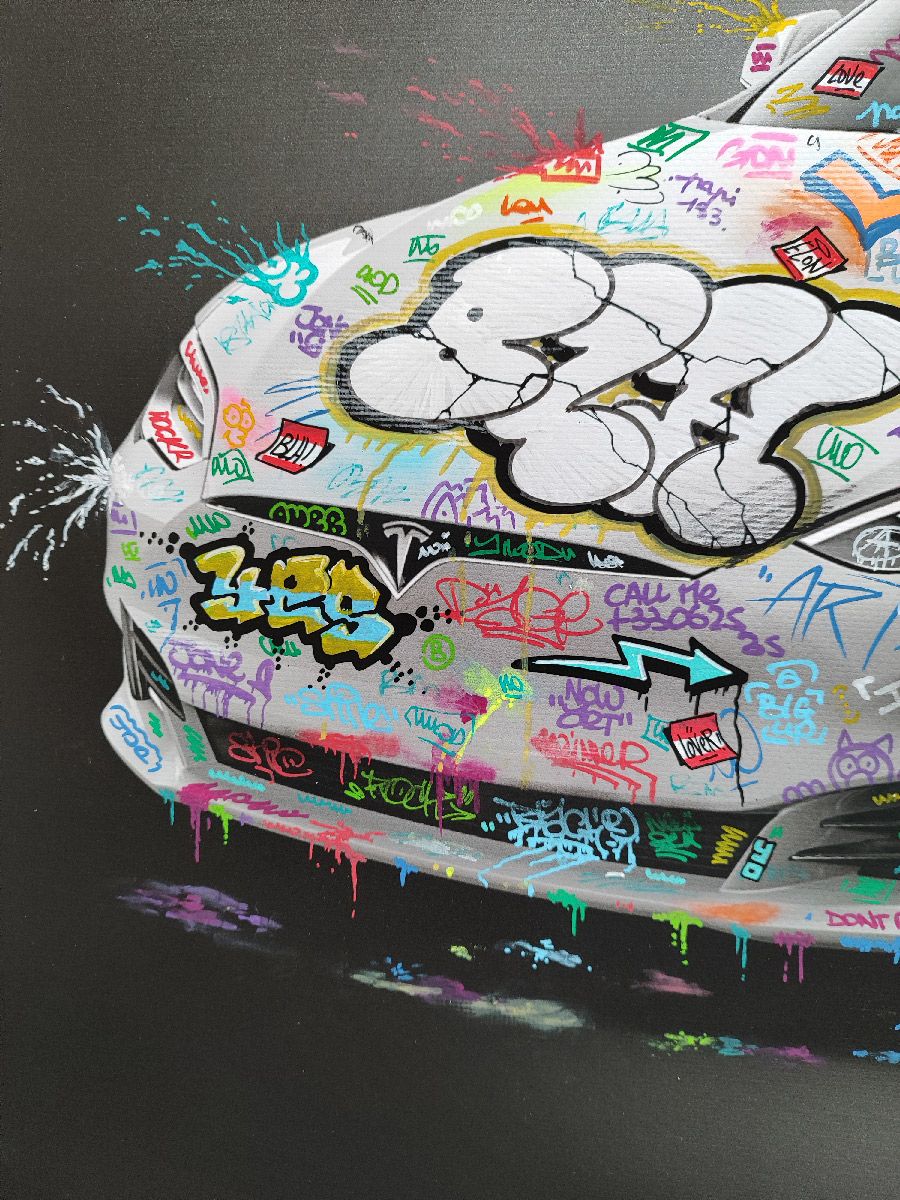 Tableau de BLACH a pour titre Tesla style graffiti, street art dim : BLACHprix:550