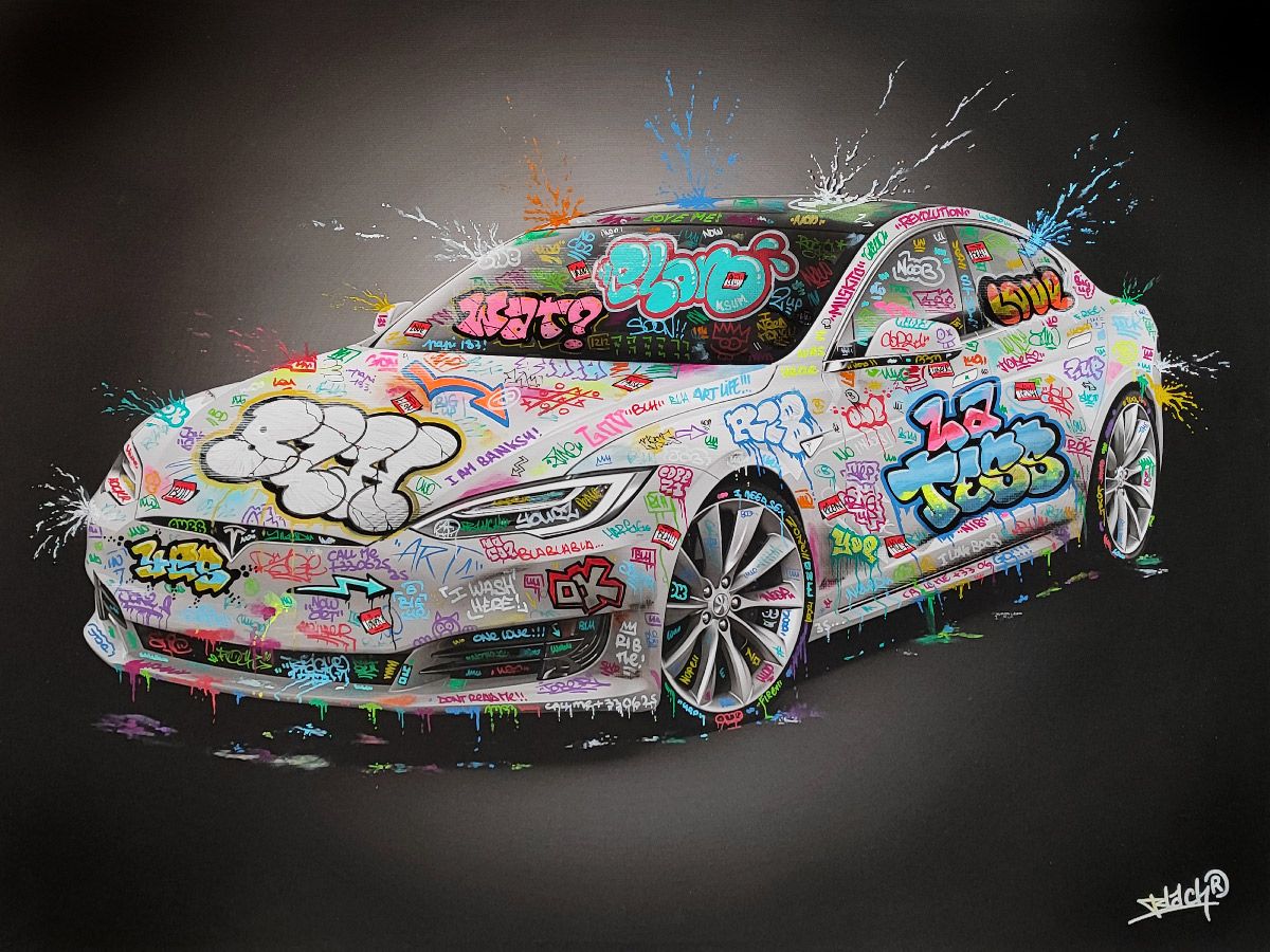 Tableau de BLACH a pour titre Tesla style graffiti, street art dim : BLACHprix:550