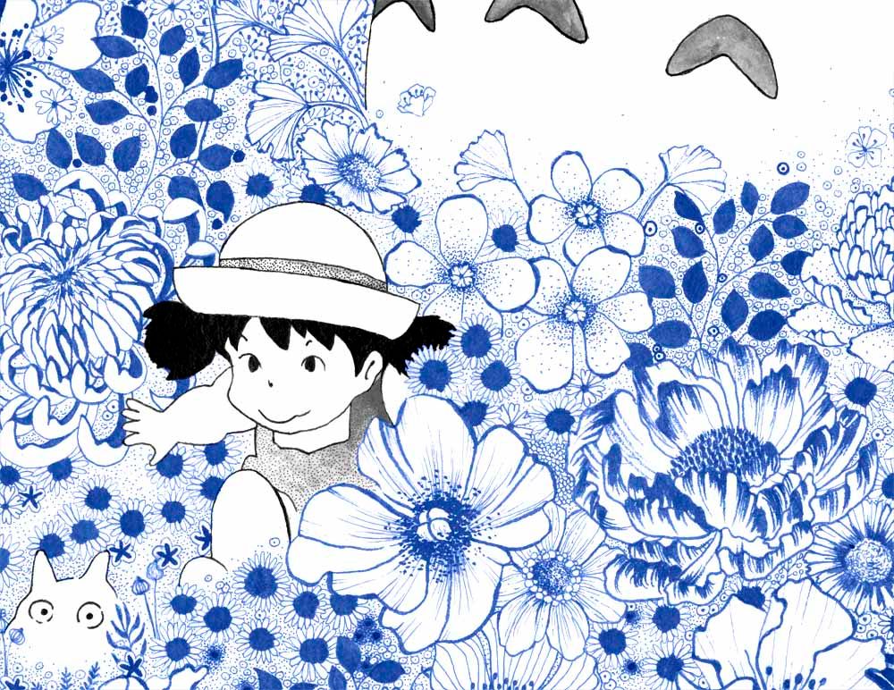 Editions d'art de CAMILLE POLI a pour titre FLOWER TOTORO bleu style figuratif dim : CAMILLE POLIprix:90