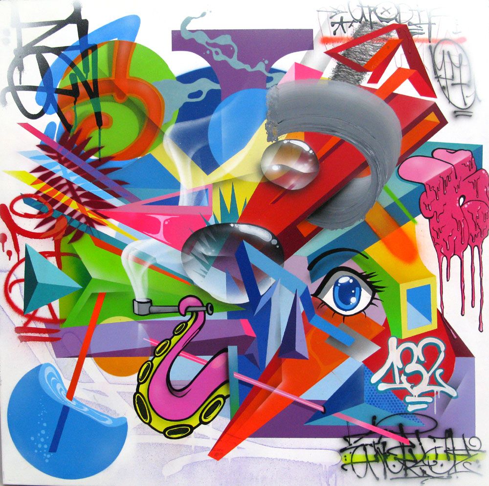 Tableau de EL GATO S. a pour titre Utopia 77 style graffiti, street art dim : EL GATO S.prix:1100