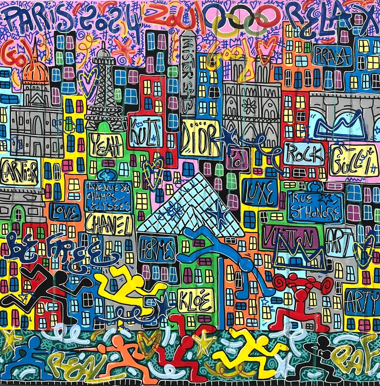 Tableau de RICO SAB a pour titre Aux Champs Elysées style street pop art, street art dim : RICO SABprix:950