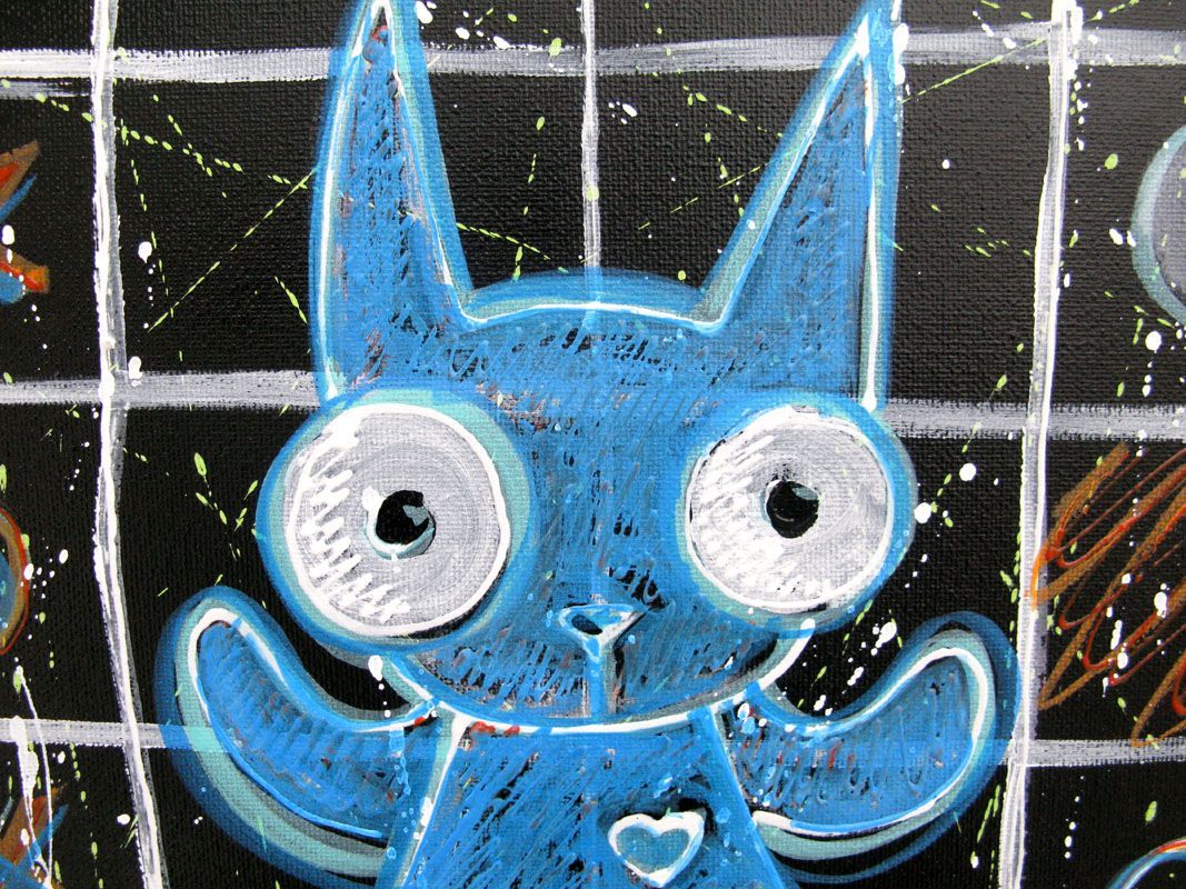 Tableau de LUSSY a pour titre blue cat style graffiti, street pop art dim : LUSSYprix:110