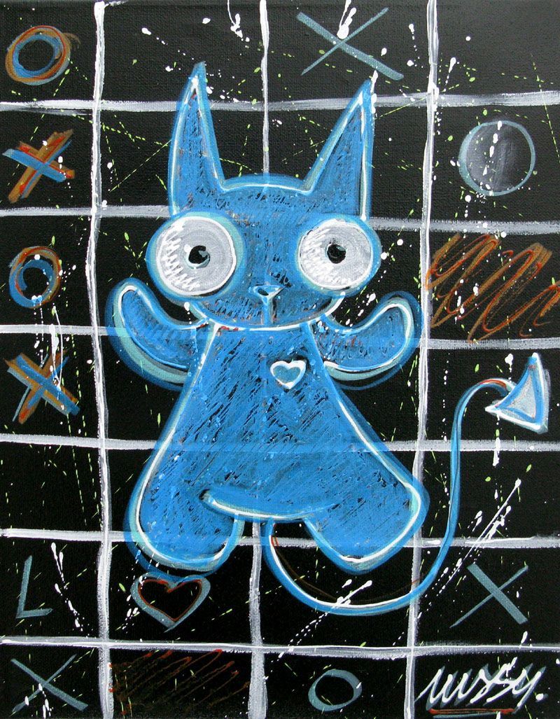 Tableau de LUSSY a pour titre blue cat style graffiti, street pop art dim : LUSSYprix:110