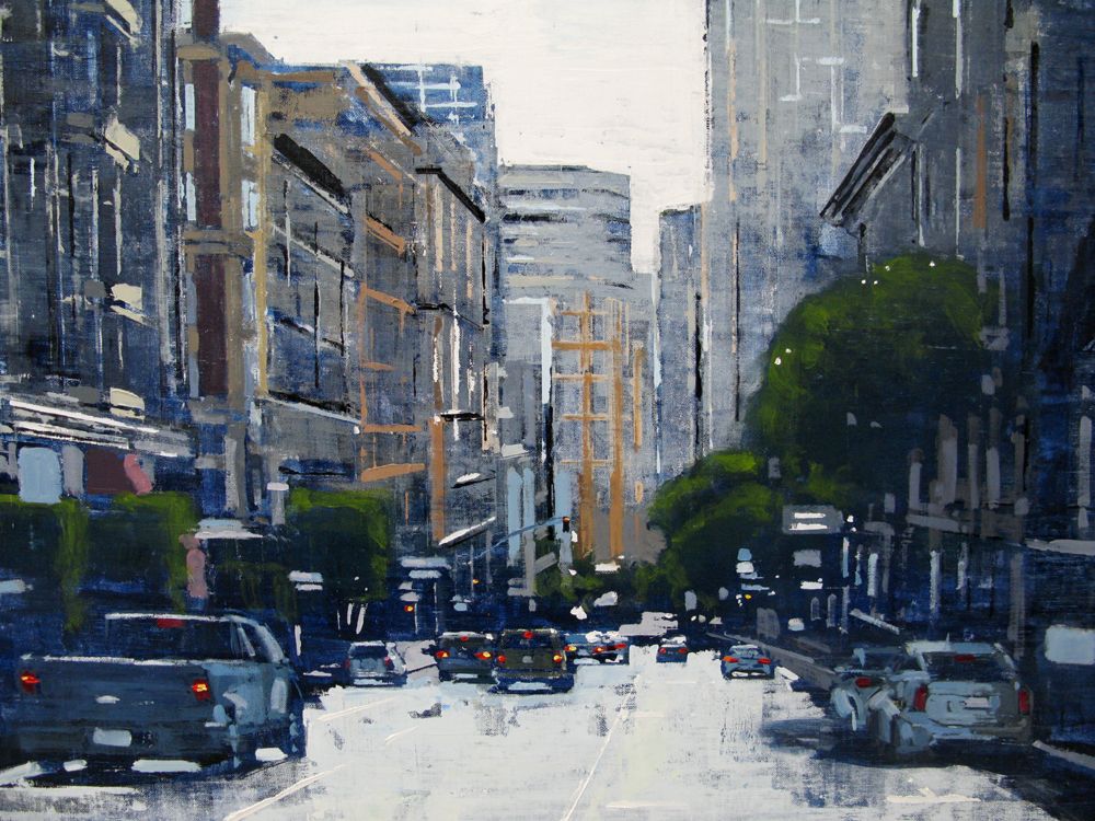 Tableau de ADRIEN FAVEAU a pour titre Bush street, san francisco style figuratif, graphique dim : ADRIEN FAVEAUprix:1800