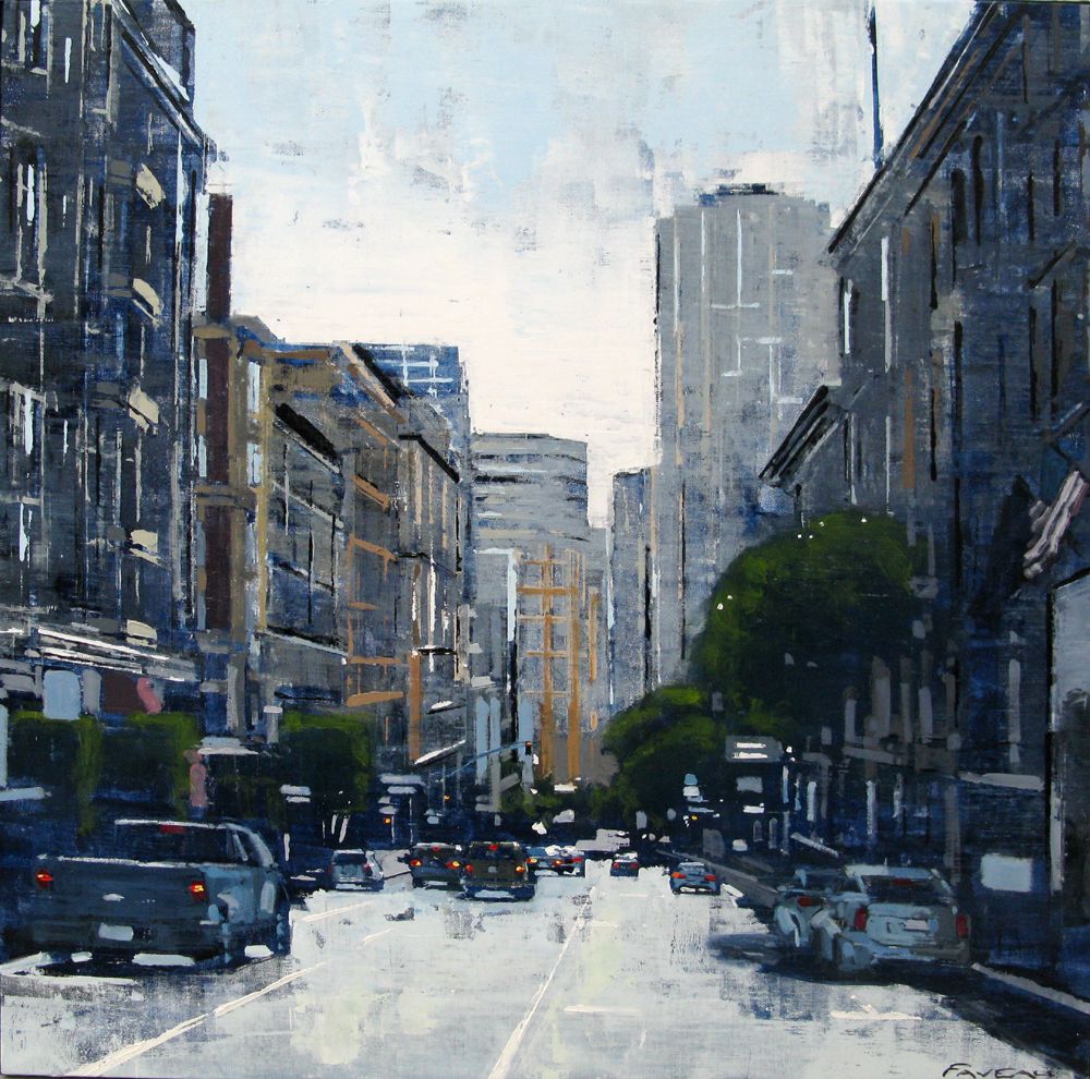 Tableau de ADRIEN FAVEAU a pour titre Bush street, san francisco style figuratif, graphique dim : ADRIEN FAVEAUprix:1800