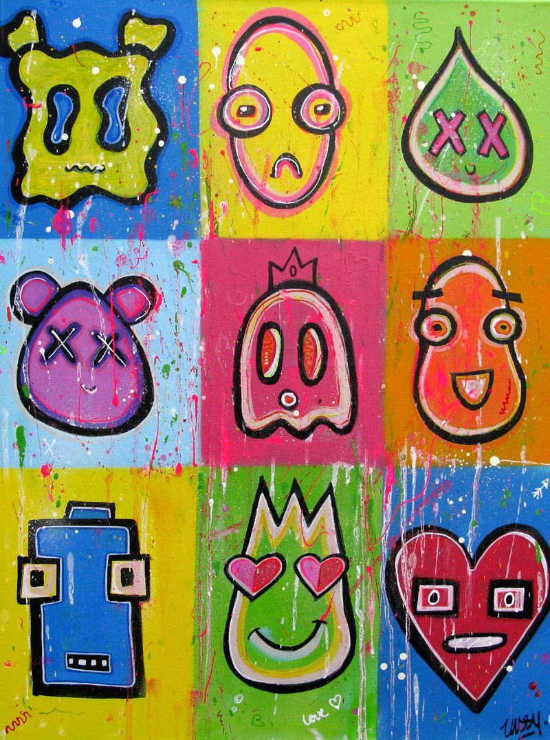 Tableau de LUSSY a pour titre carré illu style graffiti, street pop art dim : LUSSYprix:340