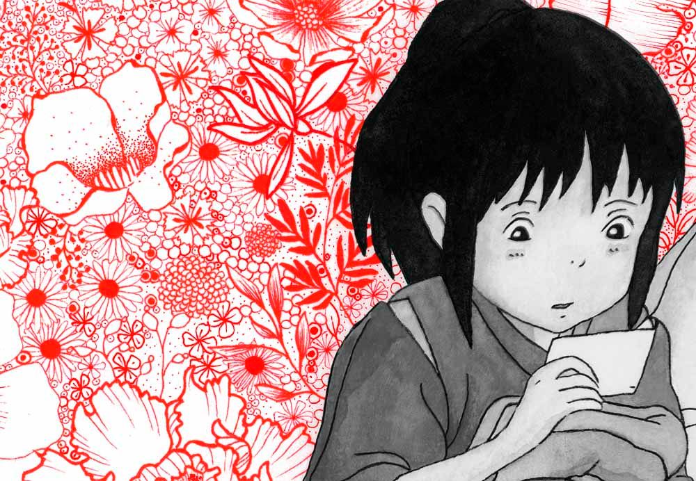 Editions d'art de CAMILLE POLI a pour titre FLOWER CHIHIRO rouge style figuratif, graphique dim : CAMILLE POLIprix:90