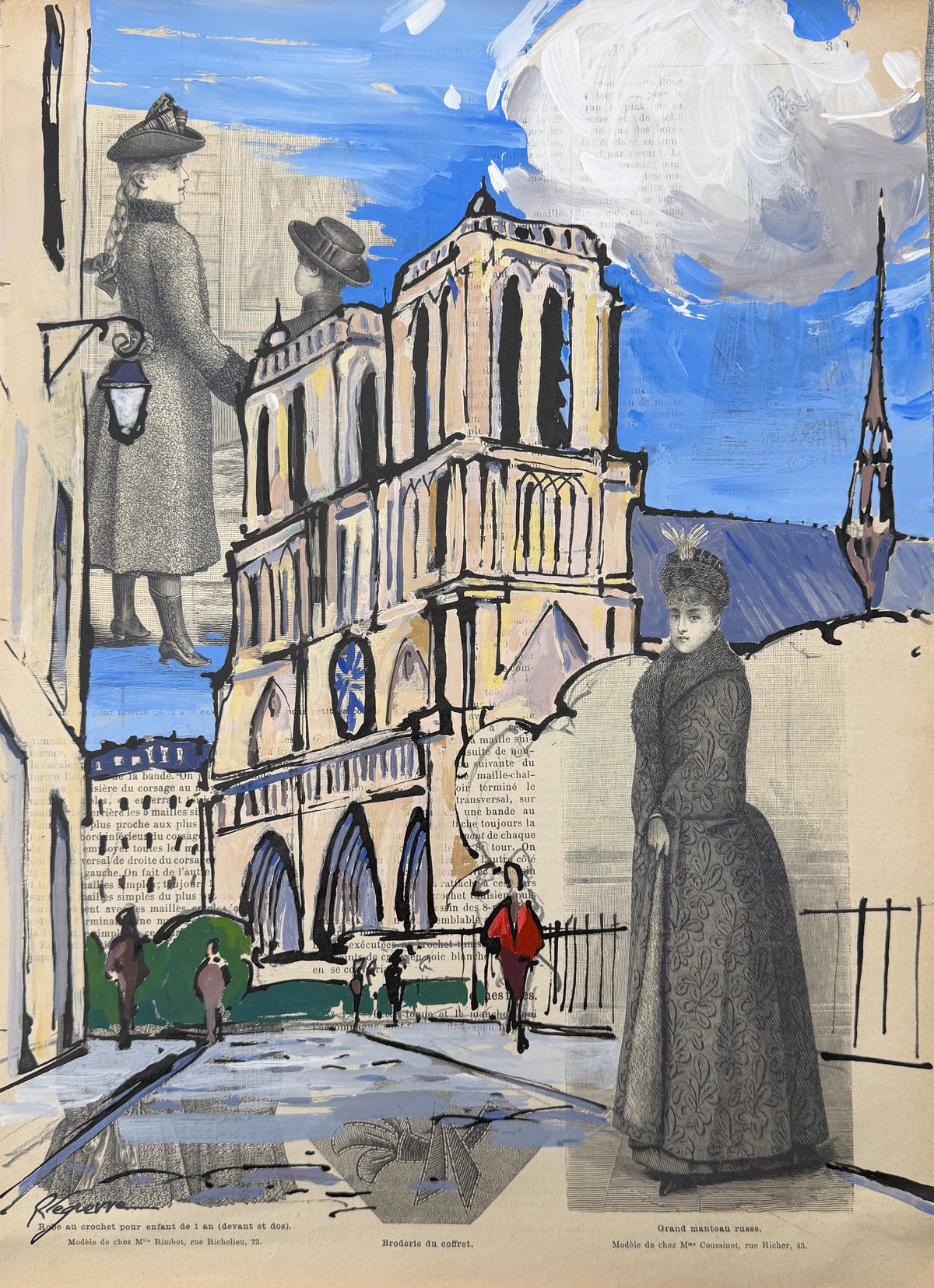 Dessin Notre Dame de Cyril Reguerre, aquarelle et encre de Chine sur papier, 27 x 37 cm