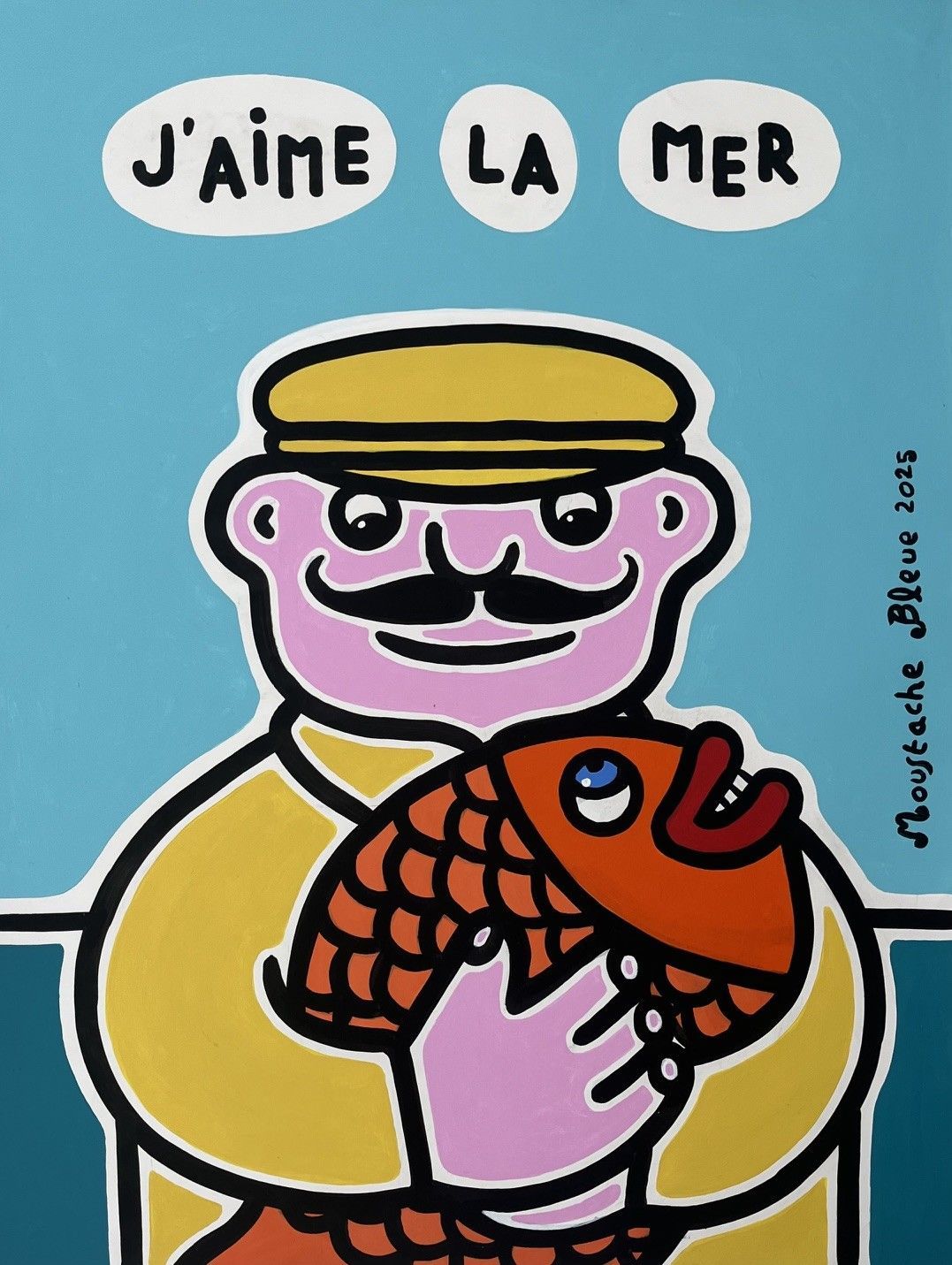 Dessin figuratif moyen format J'aime la mer – MOUSTACHE BLEUE – 50 × 65 cm