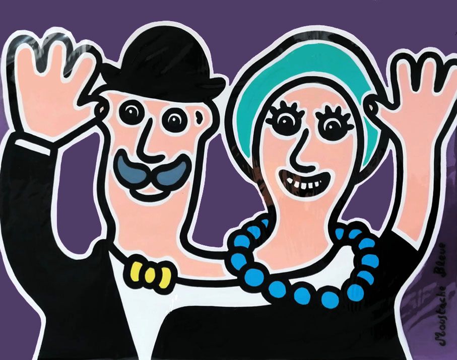 Dessin figuratif moyen format L'amour ! – MOUSTACHE BLEUE – 65 × 50 cm