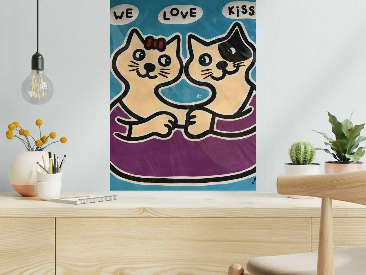 Dessin We love kisses de MOUSTACHE BLEUE dans un intérieur – 50 × 65 cm