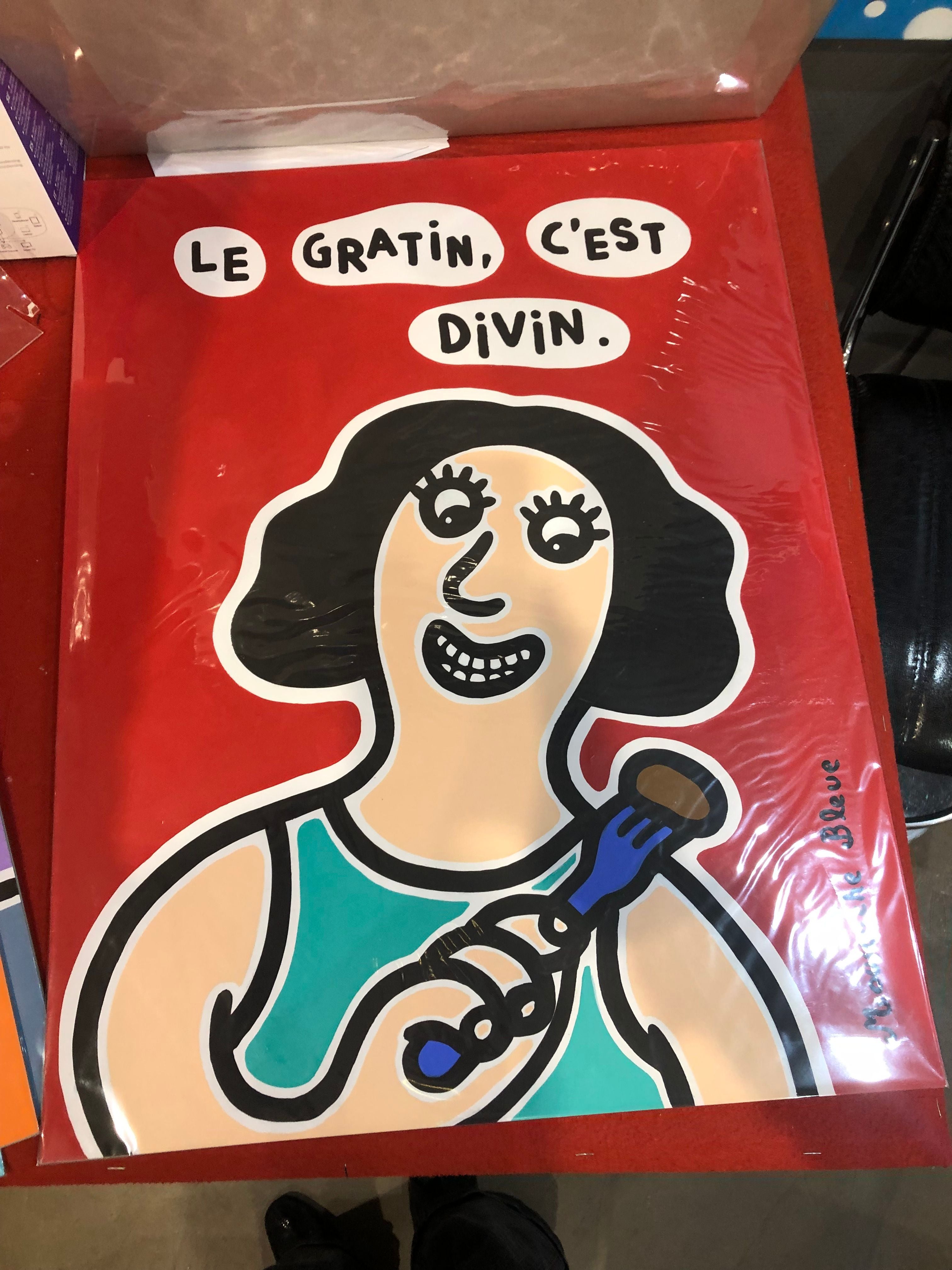 Dessin figuratif moyen format rouge Le gratin, c’est divin – MOUSTACHE BLEUE – 50 × 65 cm