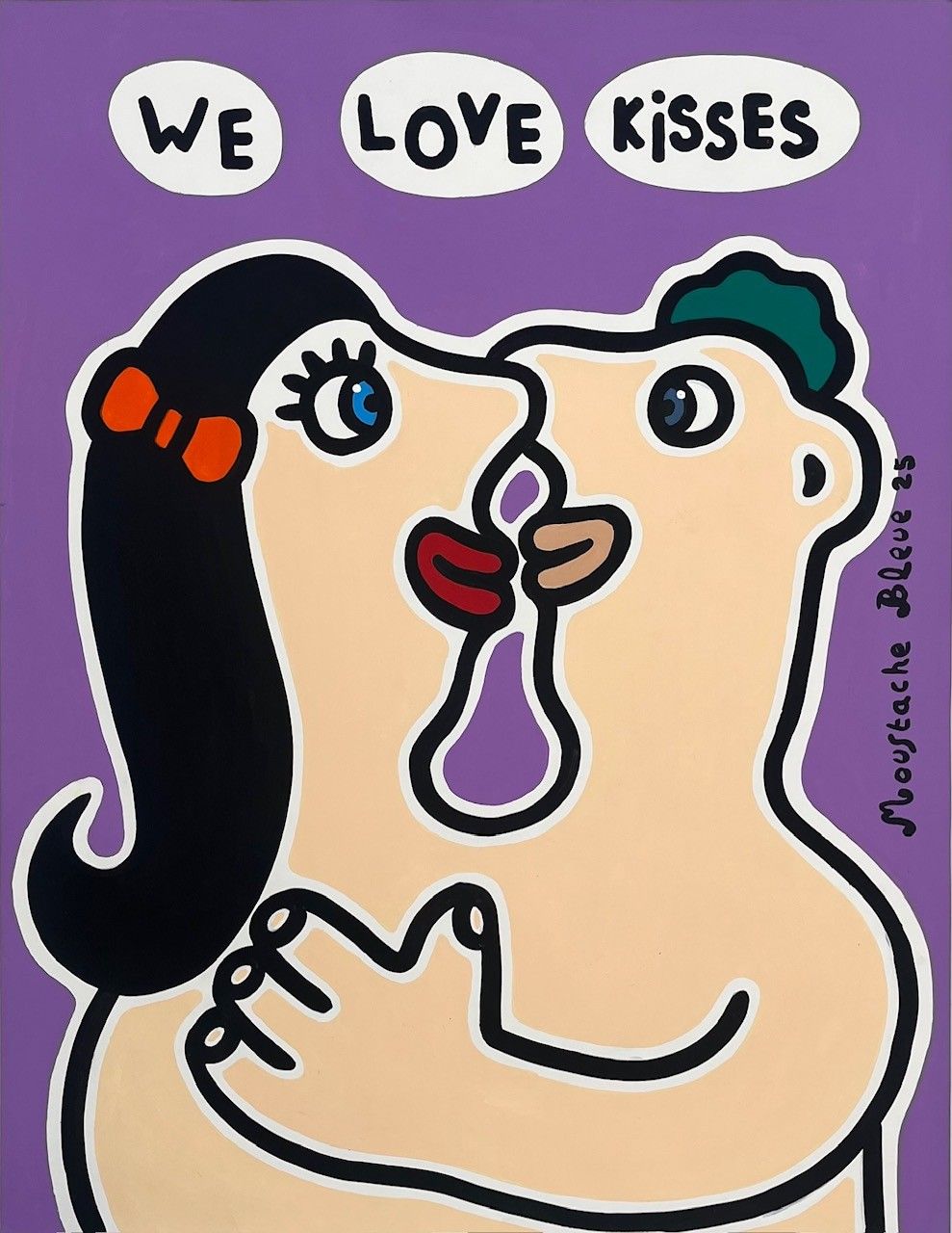 Dessin figuratif moyen format violet We love kisses – MOUSTACHE BLEUE – 50 × 65 cm