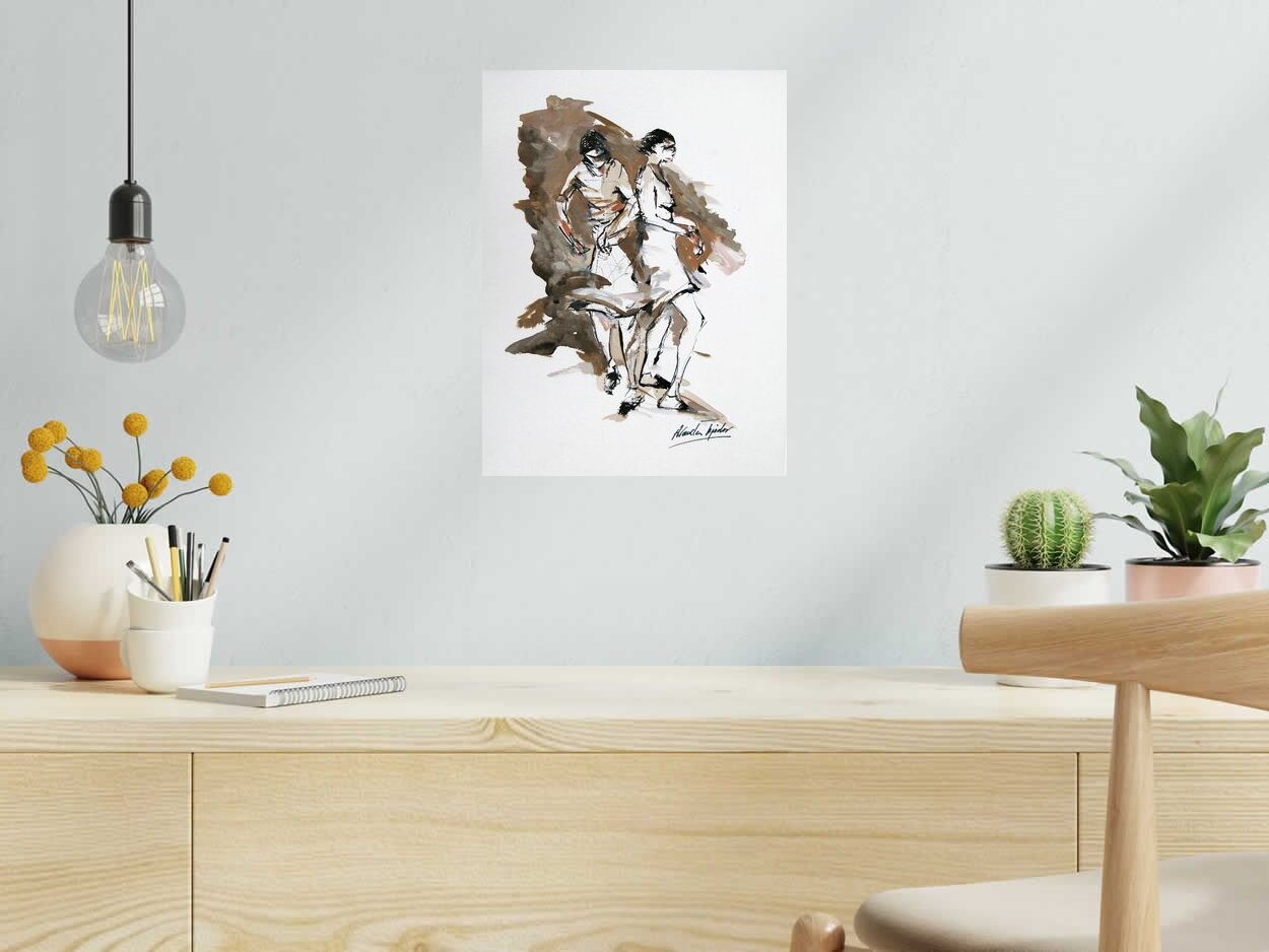 Dessin PERSONNAGES EN MOUVEMENT 4 de ARANCHA TEJEDOR dans un intérieur – 40 × 30 cm