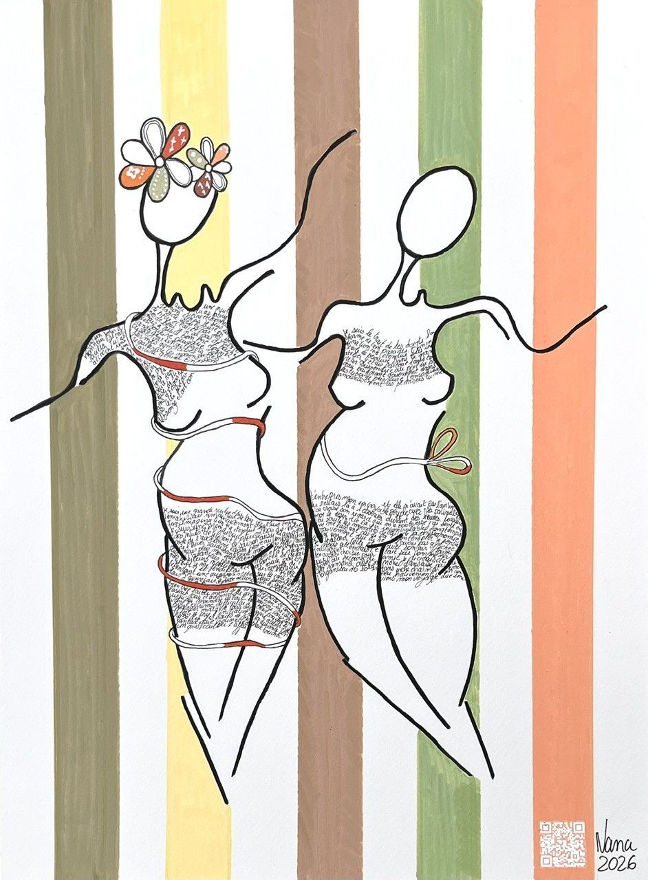Dessin figuratif petit format blanc et noir les fifilles 12 – NANA – 30 × 40 cm