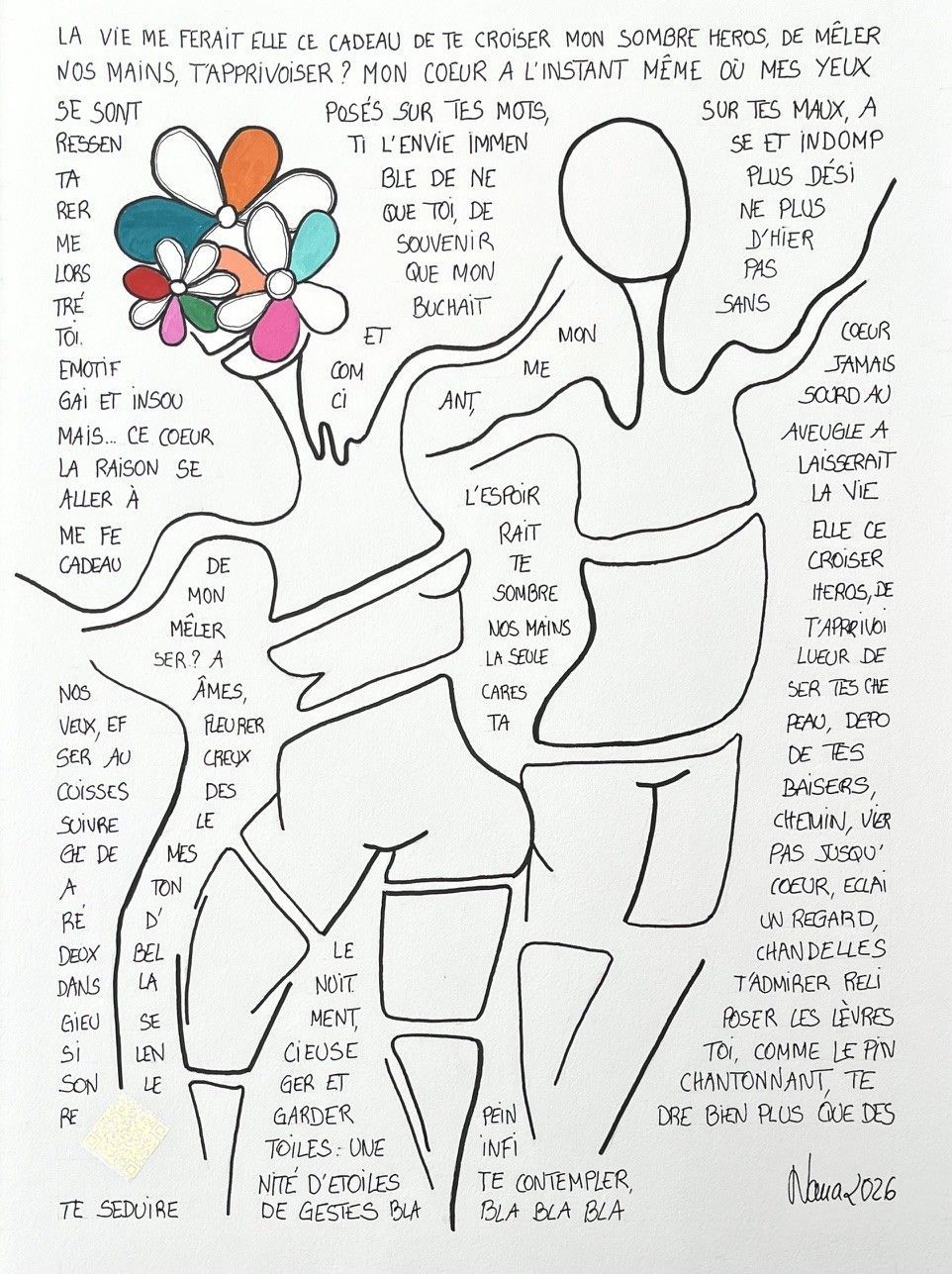 Dessin figuratif petit format blanc et noir les fifilles 4 – NANA – 30 × 40 cm