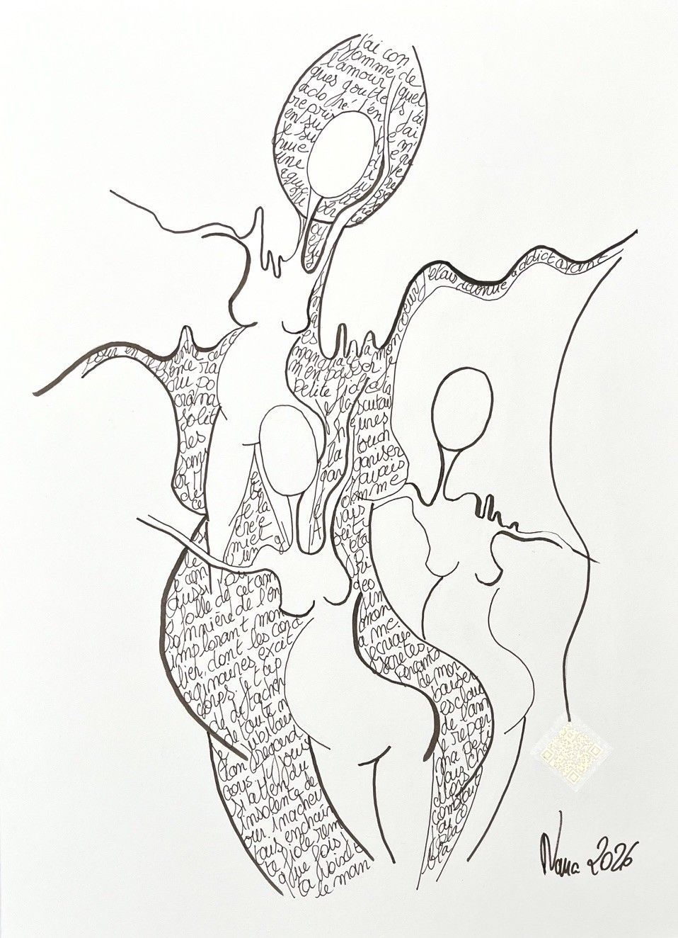 Dessin figuratif petit format blanc et noir les fifilles 8 – NANA – 30 × 40 cm