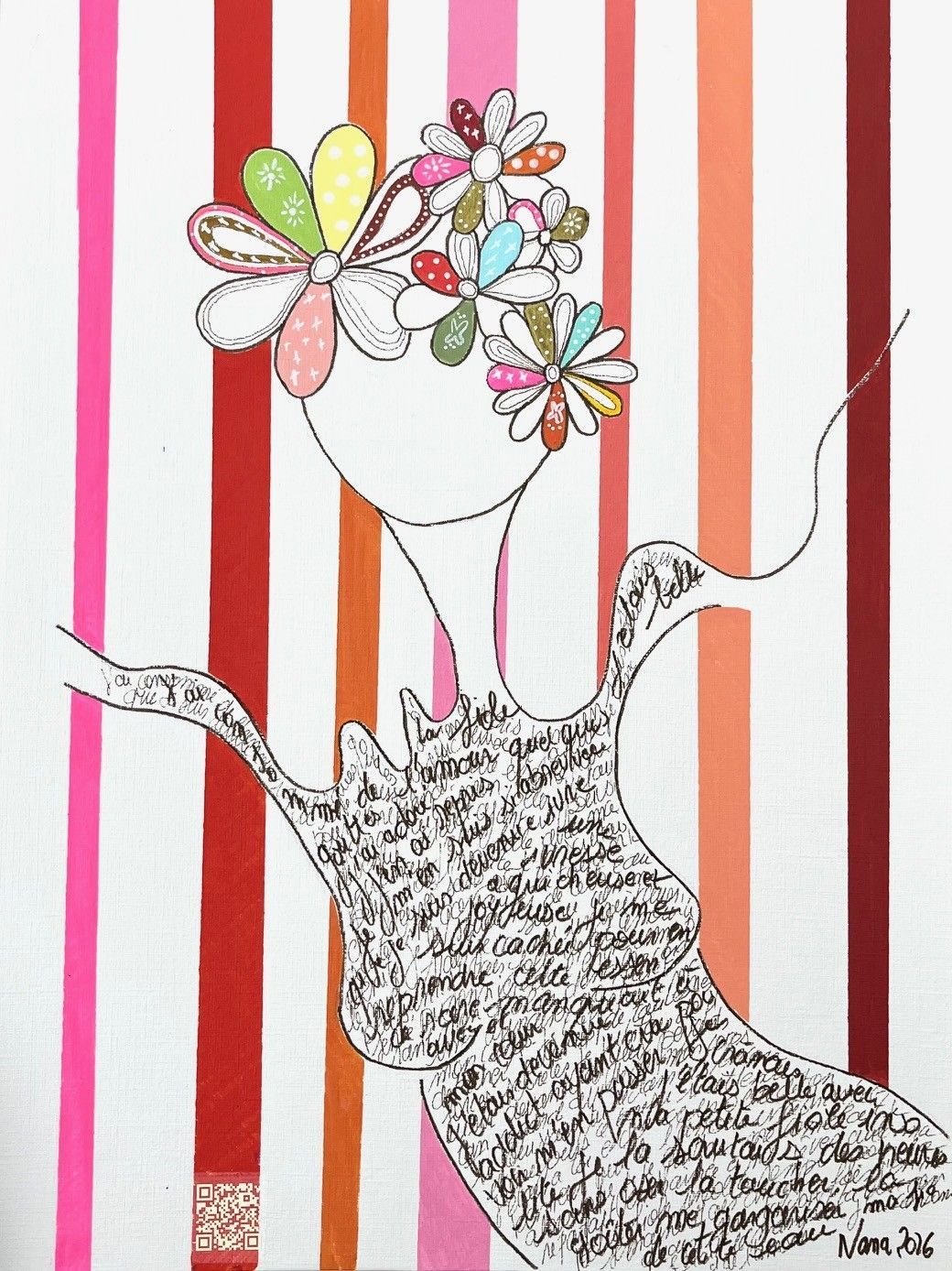 Dessin figuratif petit format blanc et noir les fifilles 9 – NANA – 30 × 40 cm
