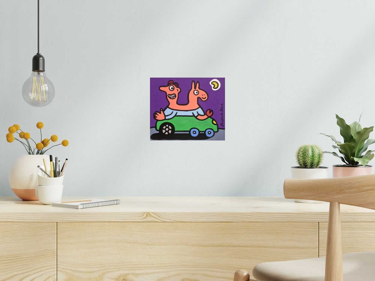 Dessin Dos d'âne de MOUSTACHE BLEUE dans un intérieur – 25 × 21 cm