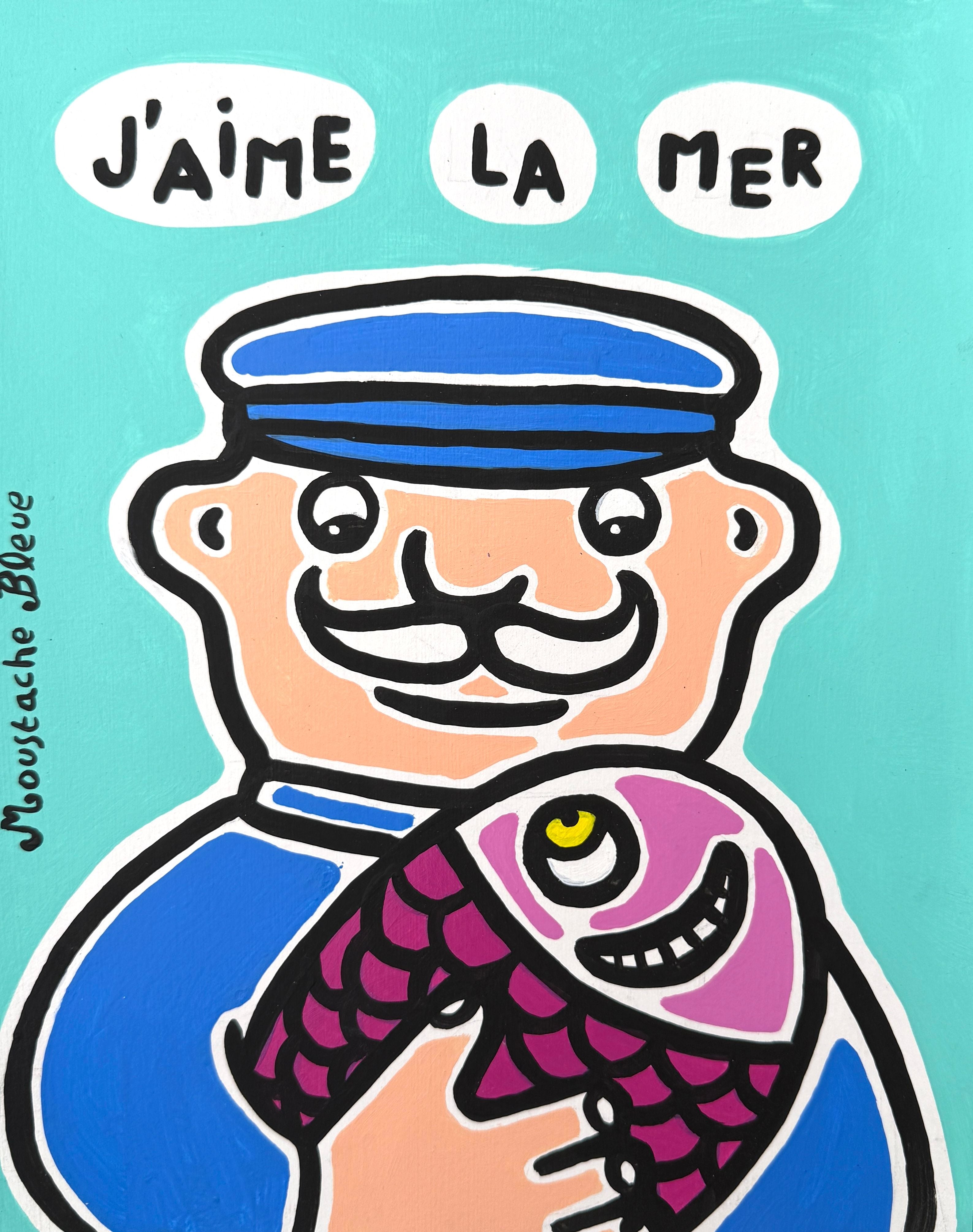 Dessin figuratif petit format J'aime la mer – MOUSTACHE BLEUE – 24 × 30 cm