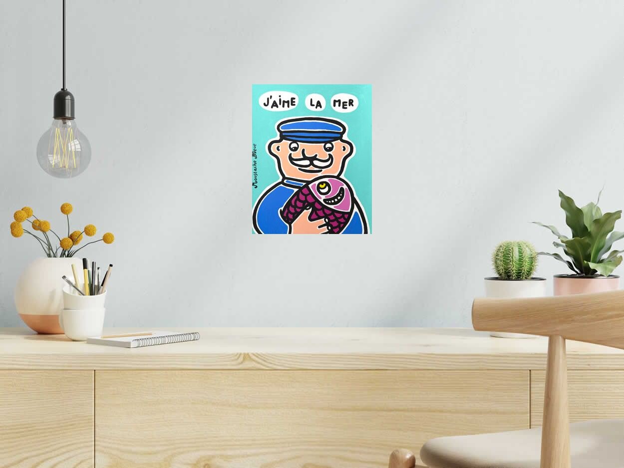 Dessin J'aime la mer de MOUSTACHE BLEUE dans un intérieur – 24 × 30 cm