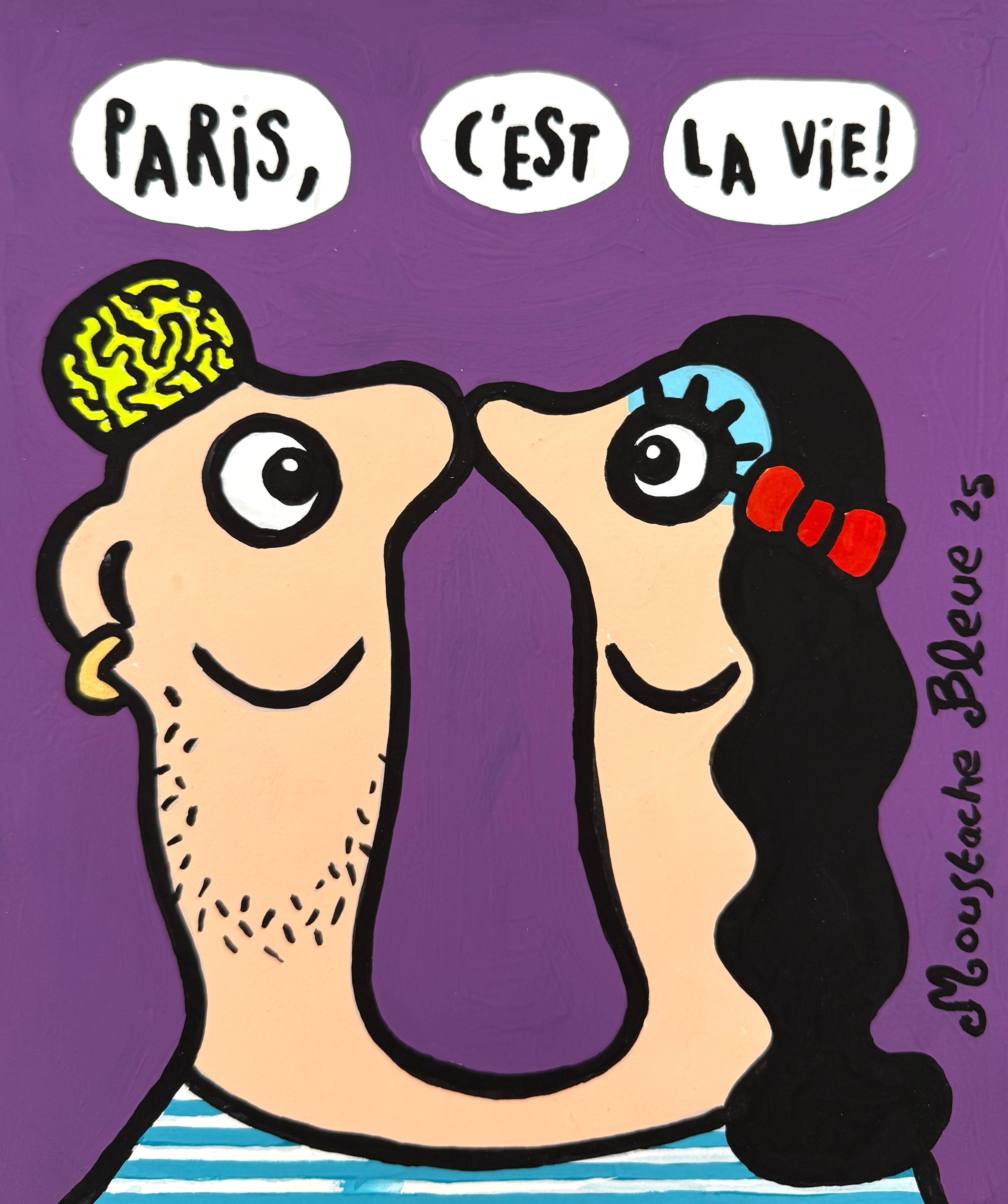 Dessin figuratif petit format Paris, c'est la vie ! 2 – MOUSTACHE BLEUE – 21 × 25 cm
