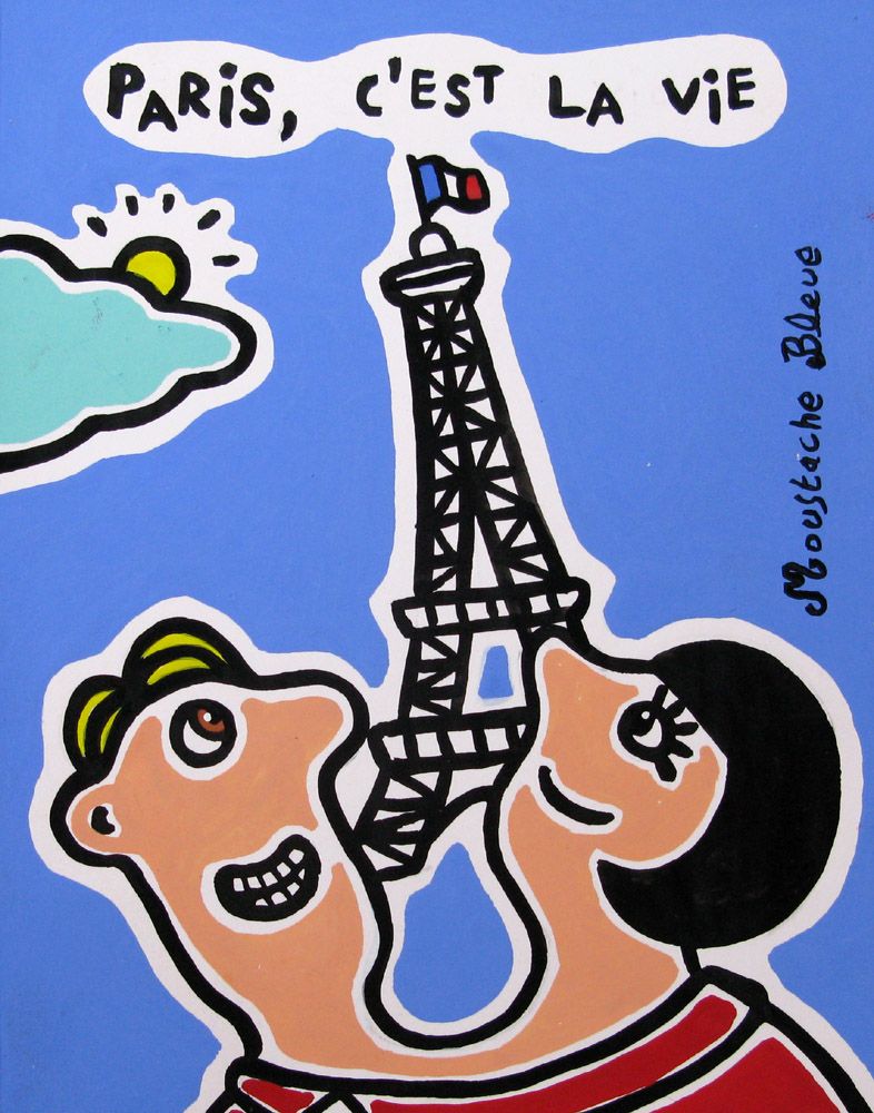 Dessin figuratif petit format Paris, c'est la vie – MOUSTACHE BLEUE – 21 × 16 cm