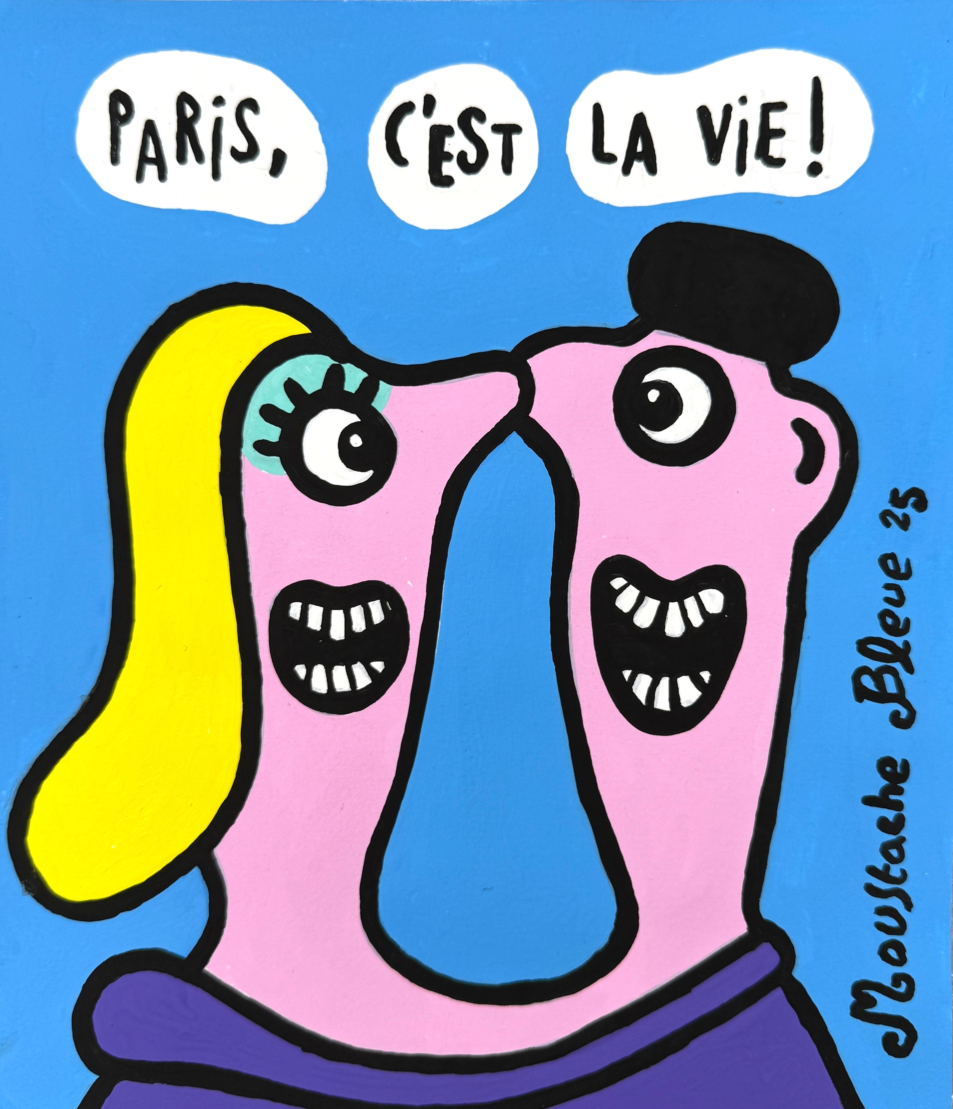 Dessin figuratif petit format Paris, c'est la vie ! – MOUSTACHE BLEUE – 21 × 25 cm