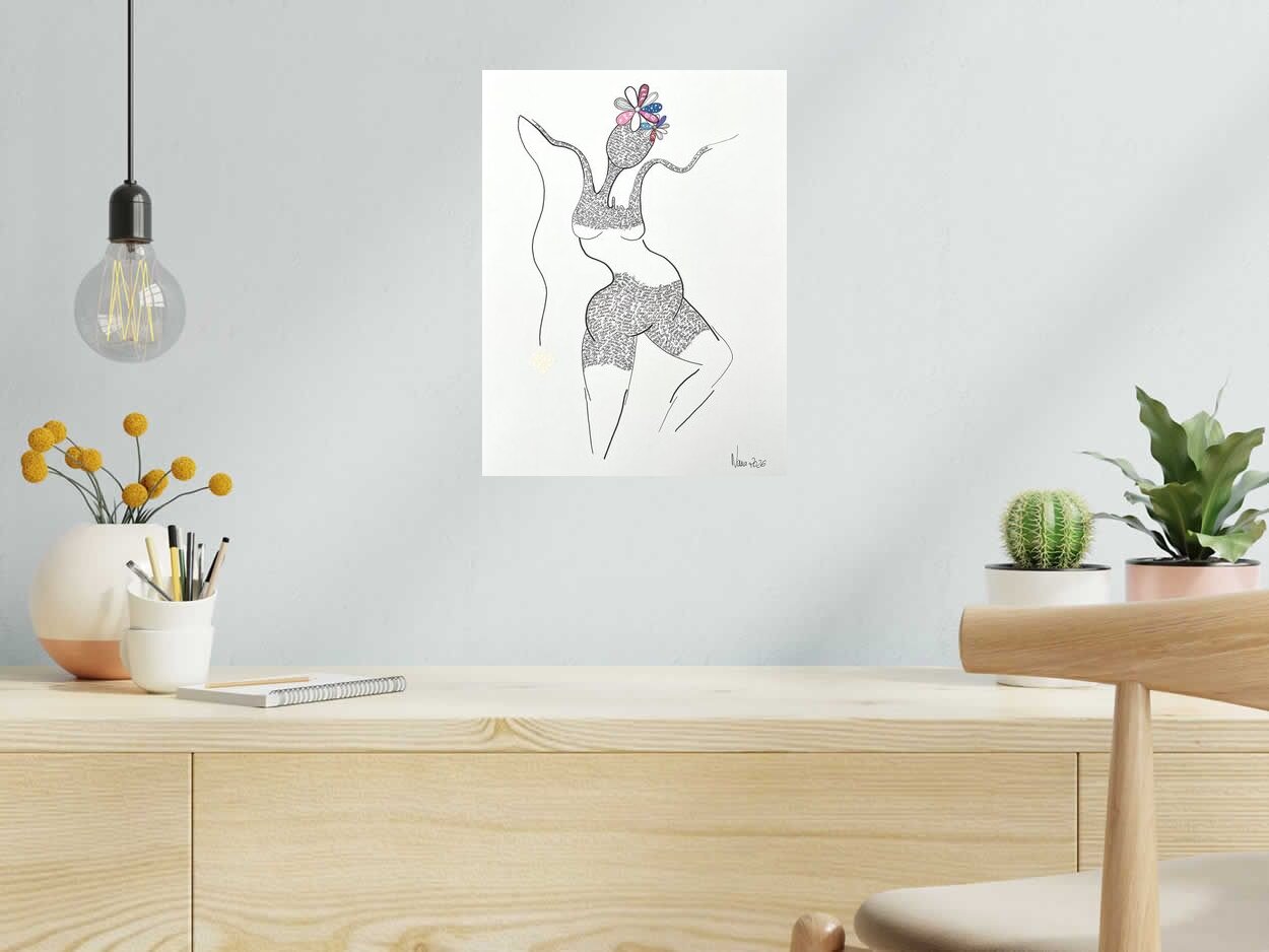 Dessin les fifilles 5 de NANA dans un intérieur – 30 × 40 cm