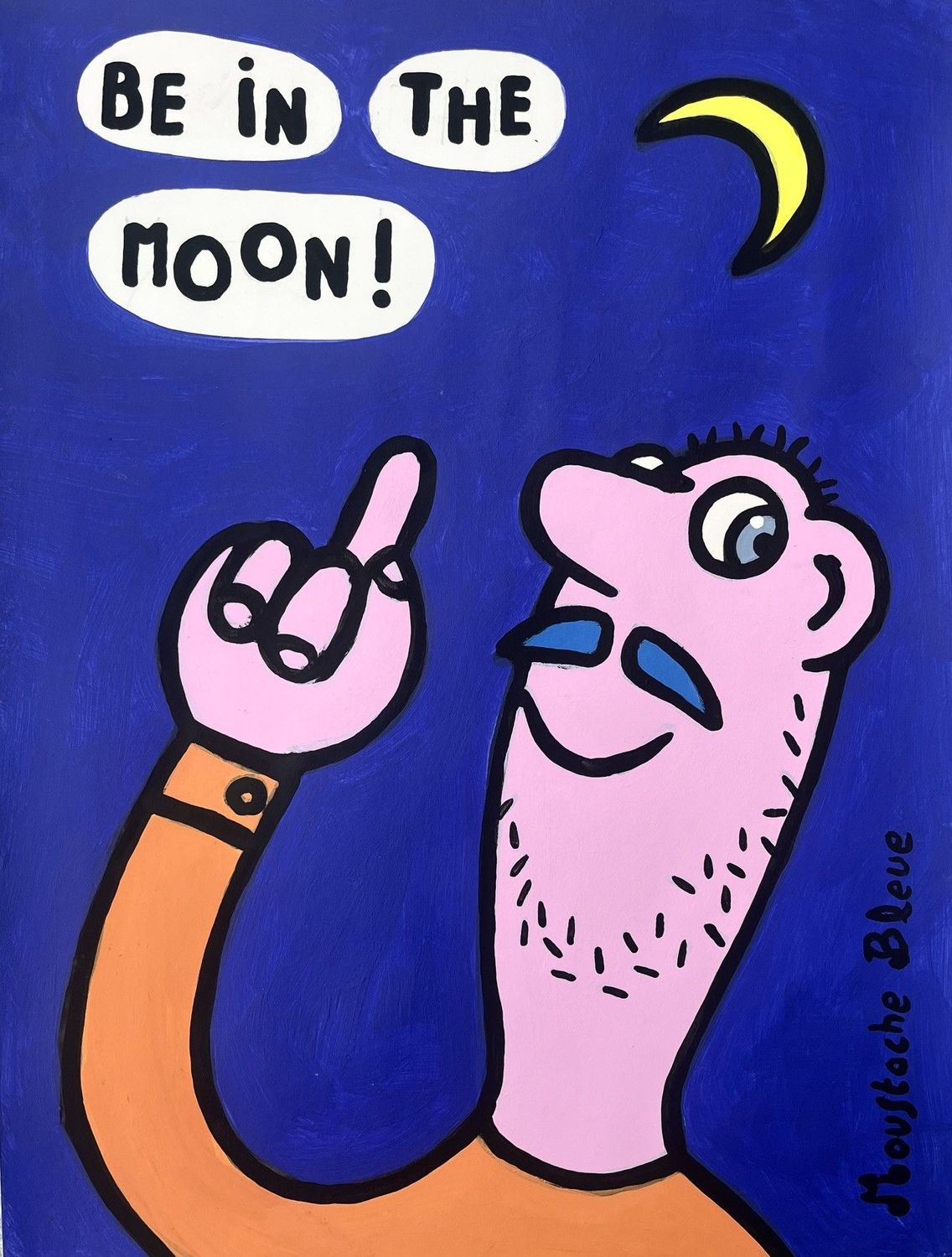 Dessin figuratif petit format rose Be in the moon! – MOUSTACHE BLEUE – 30 × 40 cm