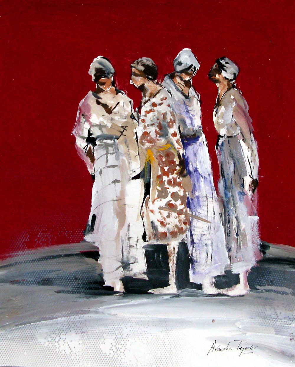 Dessin figuratif petit format rouge PERSONNAGES 8 – ARANCHA TEJEDOR – 40 × 30 cm