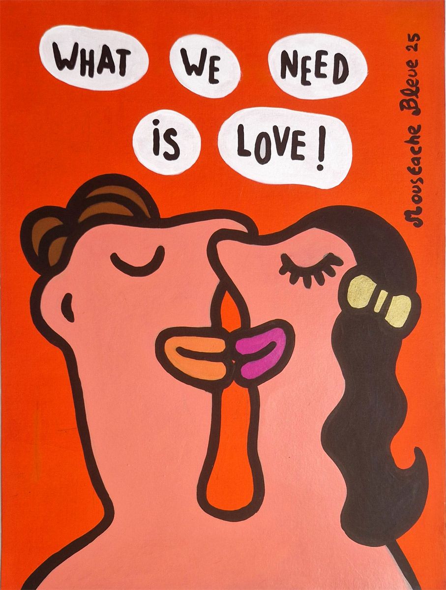 Dessin figuratif petit format rouge What we need is love – MOUSTACHE BLEUE – 30 × 40 cm