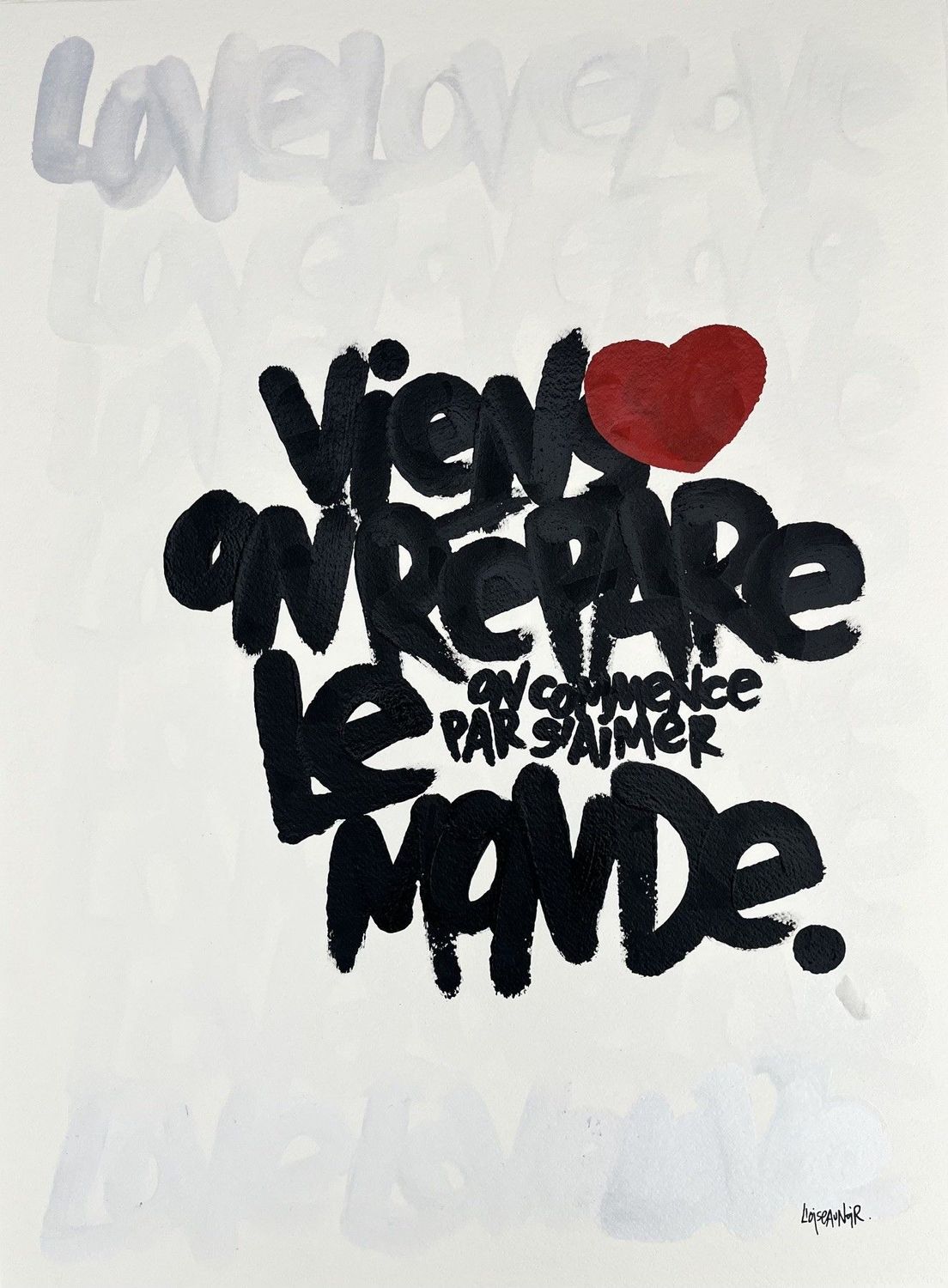 Dessin graphique moyen format On repare le monde – L'OISEAU NOIR – 56 × 77 cm