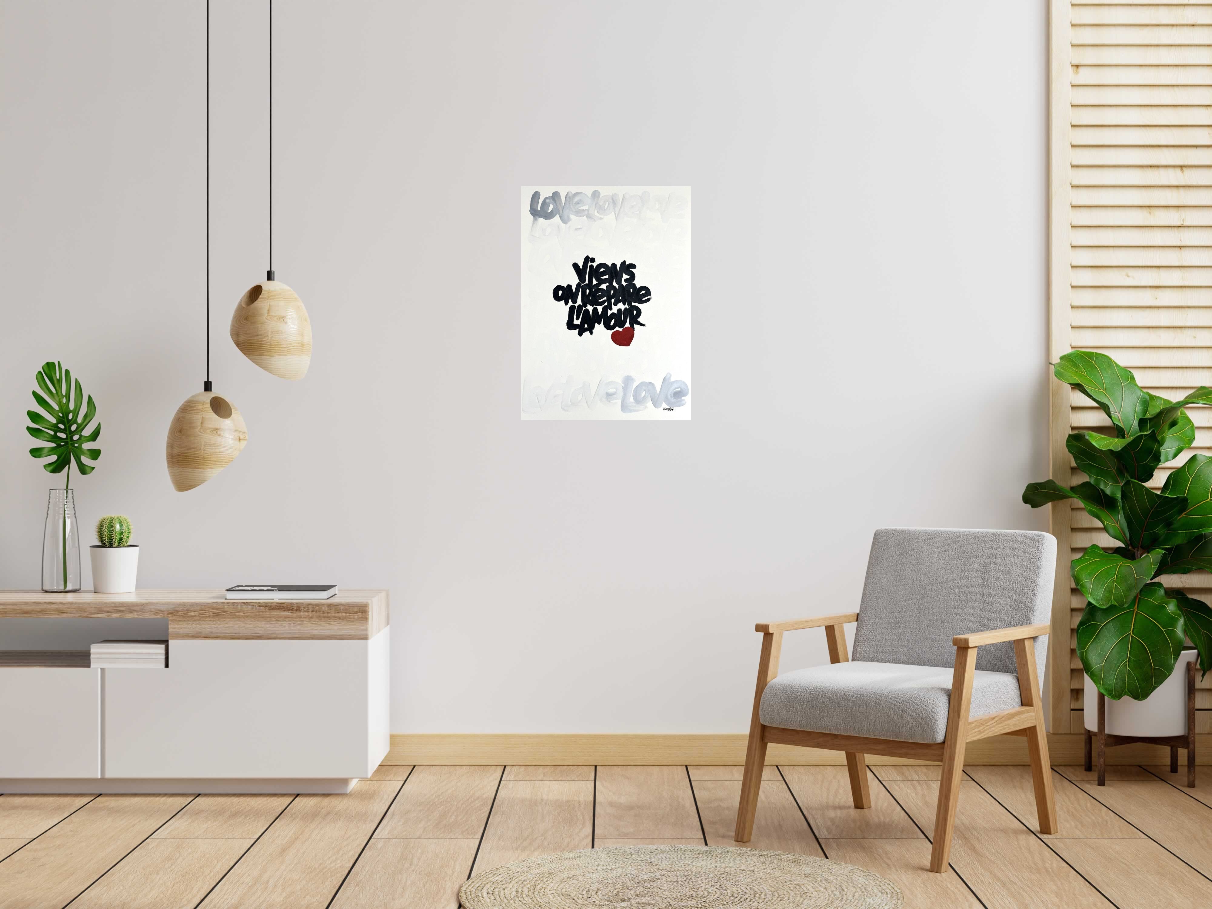 Dessin Viens on repare l'amour de L'OISEAU NOIR dans un intérieur – 56 × 77 cm