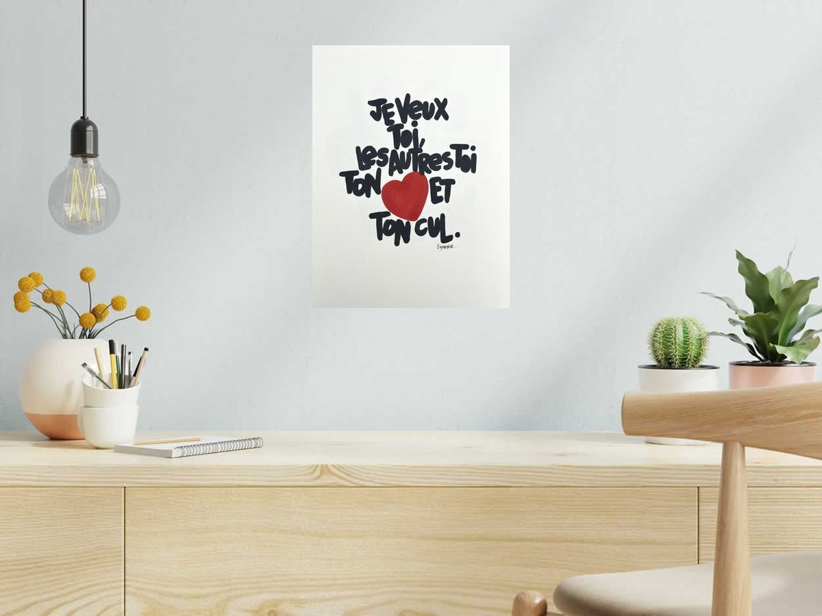 Dessin Je veux toi... de L'OISEAU NOIR dans un intérieur – 30 × 40 cm